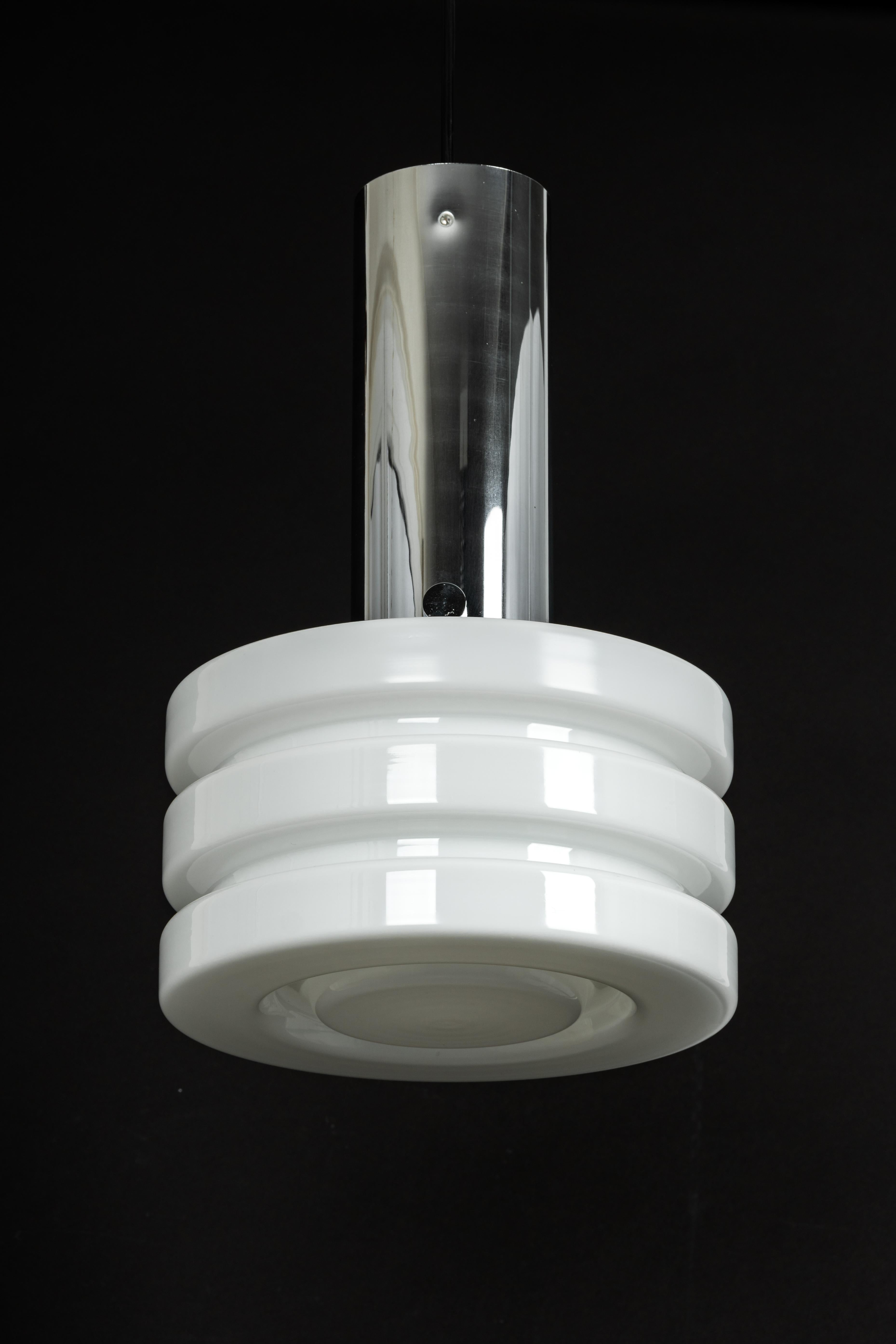 Mid-Century Modern 1 of 2 Petite Opal Glass Pendant Light by Limburg, Germany, 1960s For Sale