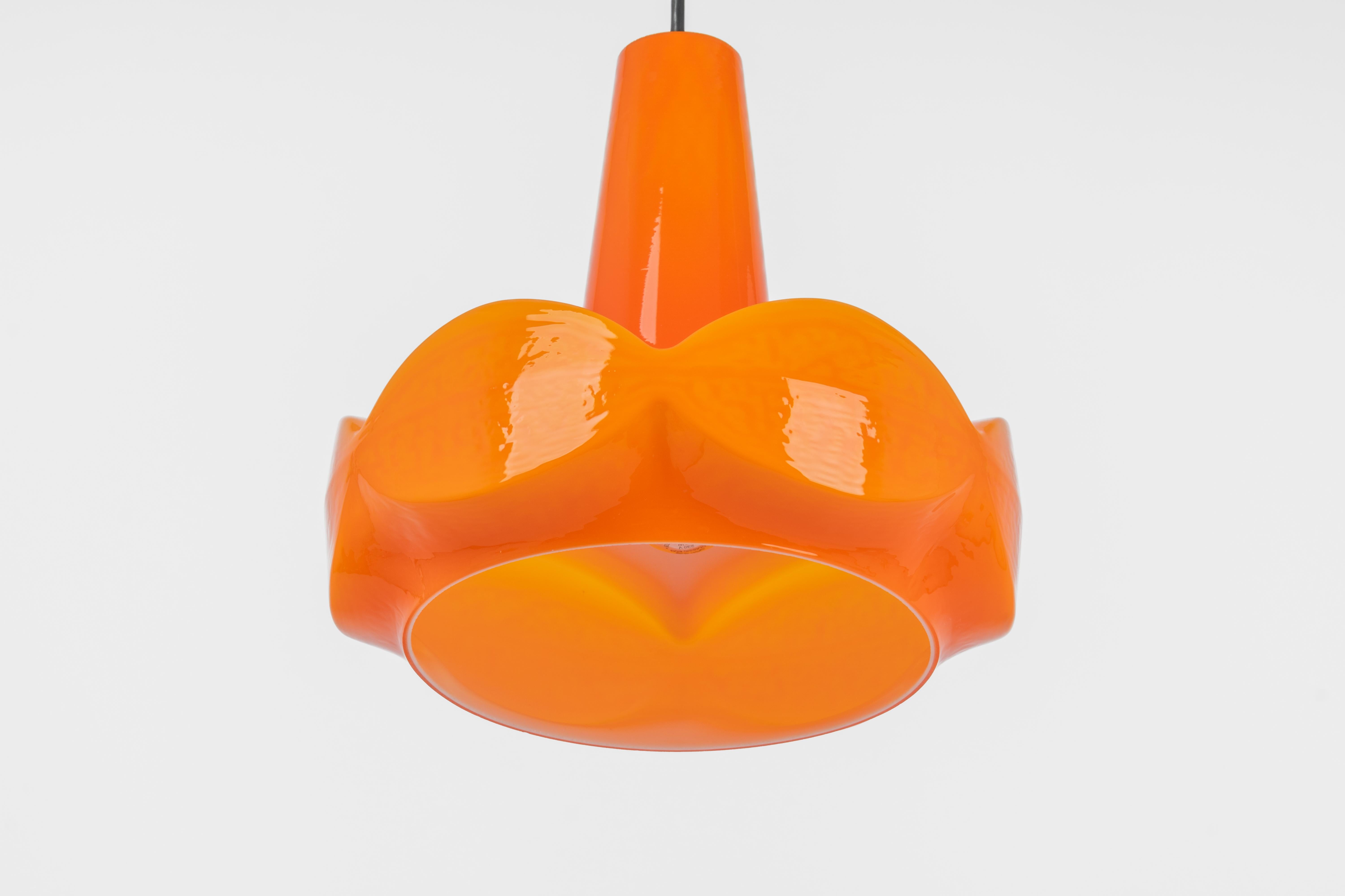 Mid-Century Modern Petite Orange Glass Pendant Light by Peill Putzler, Germany, 1970 For Sale