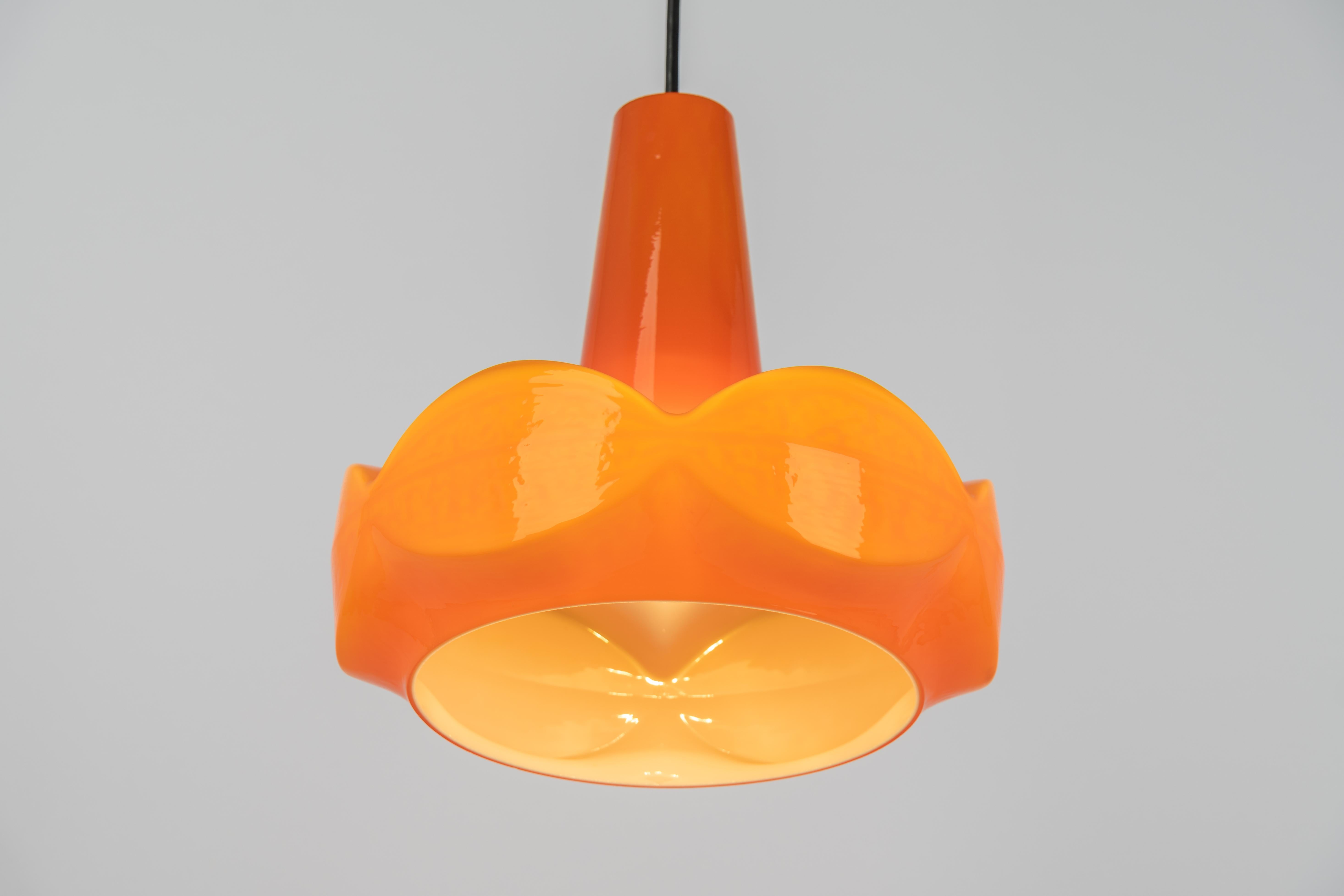 Late 20th Century Petite Orange Glass Pendant Light by Peill Putzler, Germany, 1970 For Sale