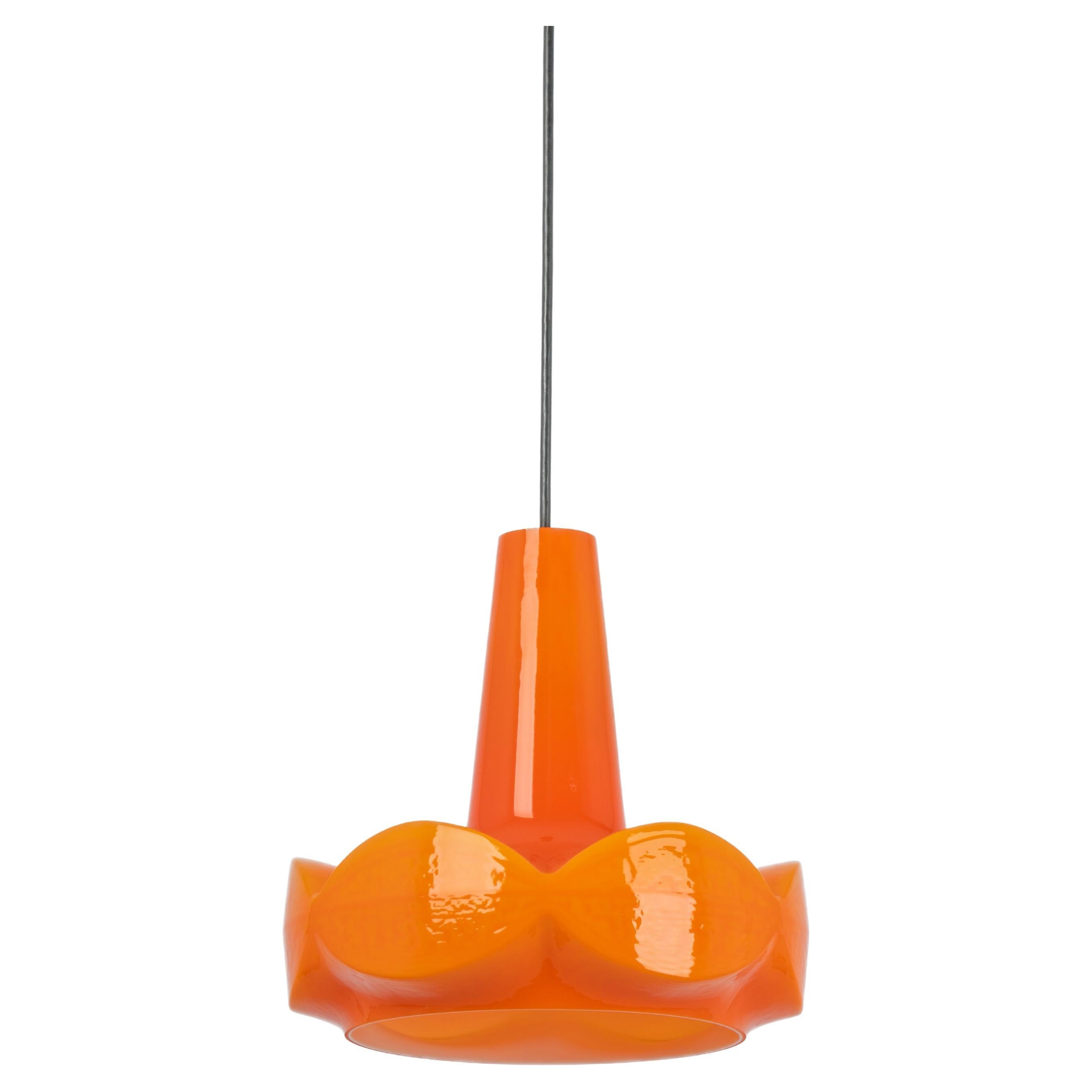 Petite lampe  suspension en verre orange de Peill Putzler, Allemagne, 1970 en vente