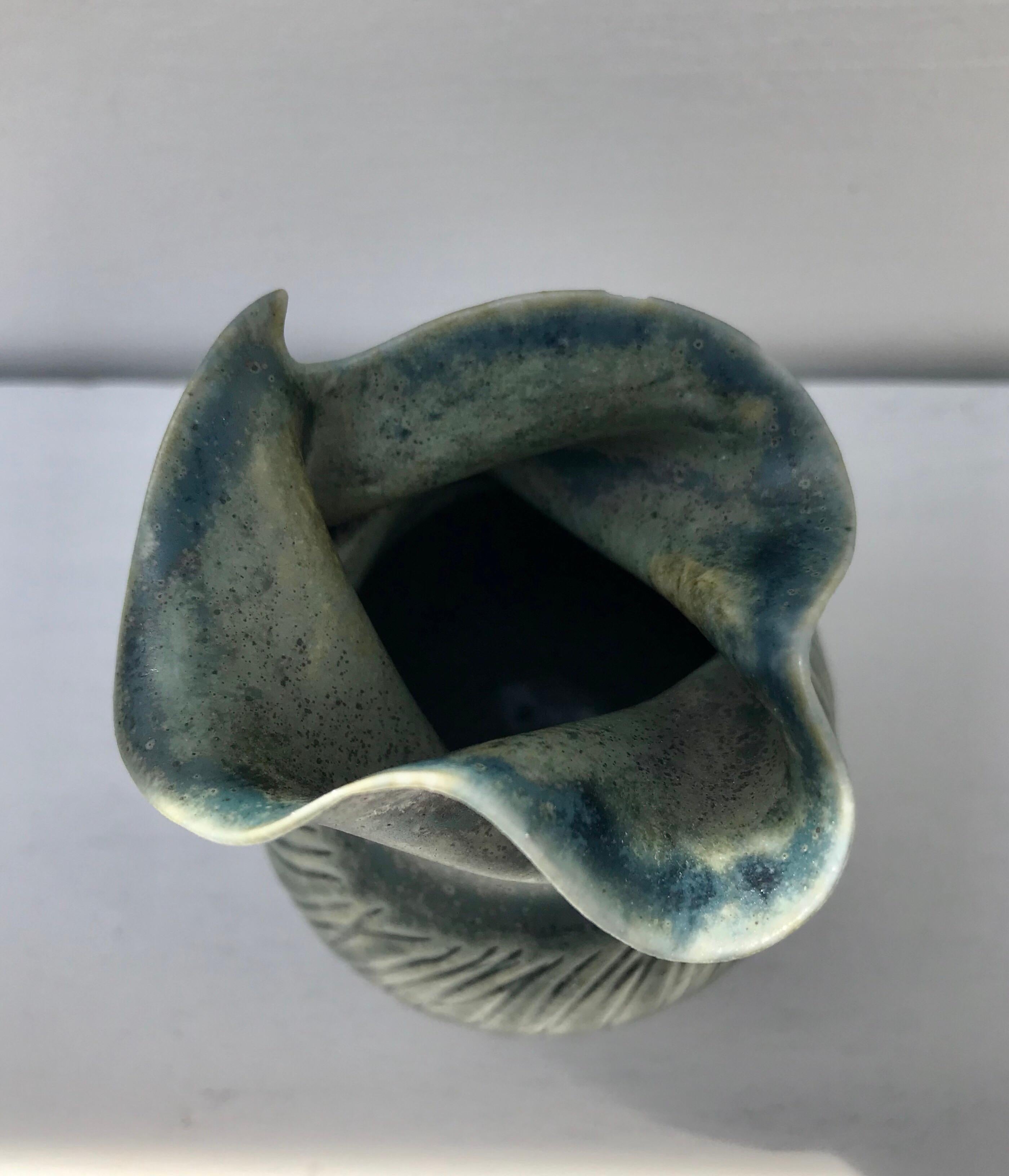 Petite Organic Modern Celadon Vase For Sale 3