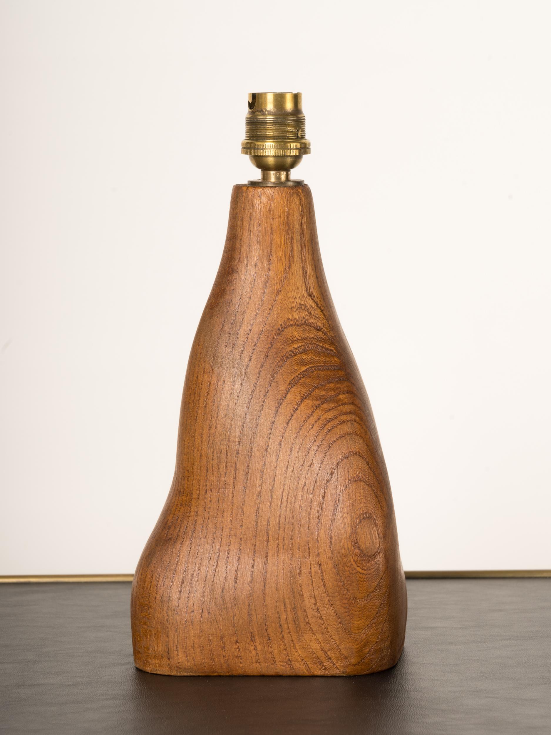 Mid-20th Century Petite Organic Shape Solid Oak Table Lamp, France, 1960's  For Sale