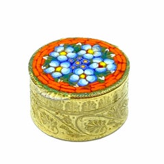 Petite Ormolu Micro Mosaic Pill Box Millefiori Venice Italy, Vintage