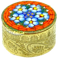 Petite Ormolu Micro Mosaic Pill Box Millefiori Venice Italy, Vintage