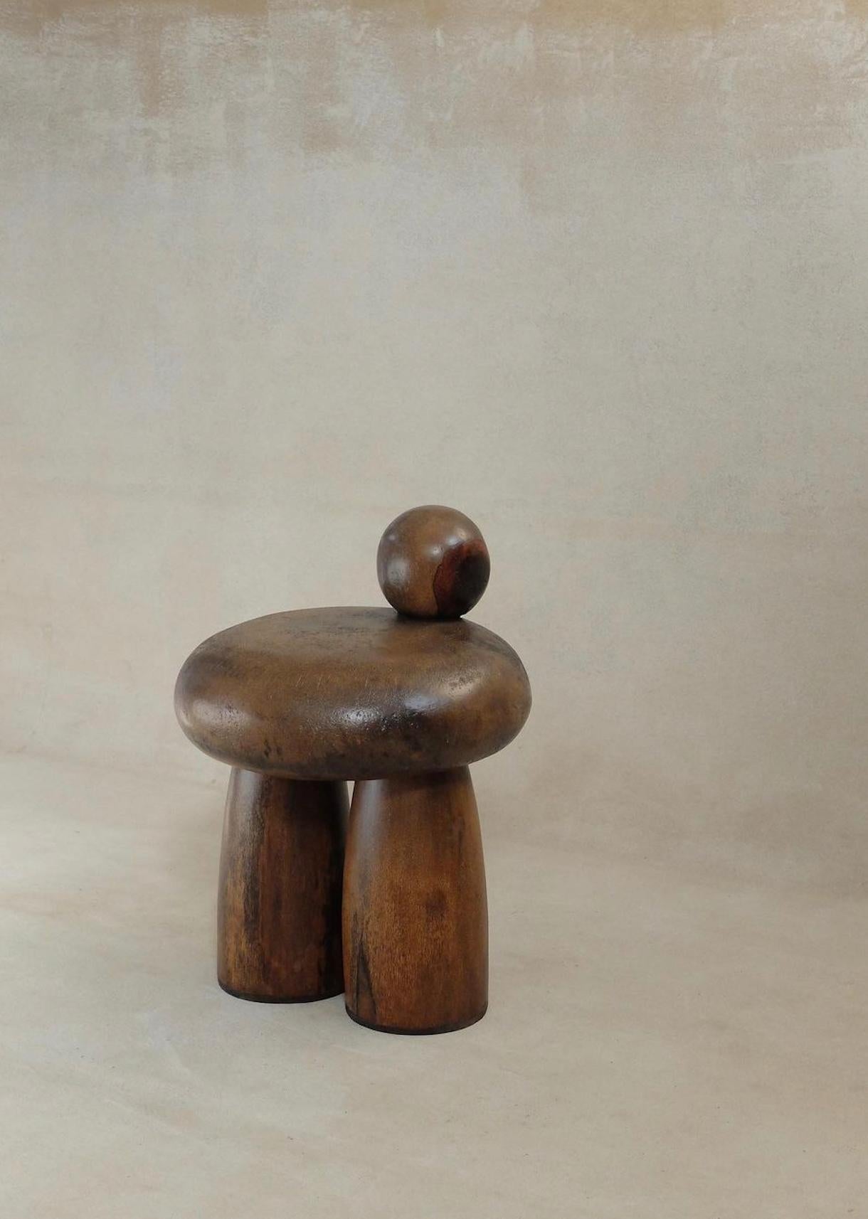 Seat made by hand, designed and produced in Tunisia.
The Petite Ourse handcarved palmwood seat features an elementary yet captivating design, featuring rounded shapes that highlight the natural grain of the wood. The spherical backrest adds balance
