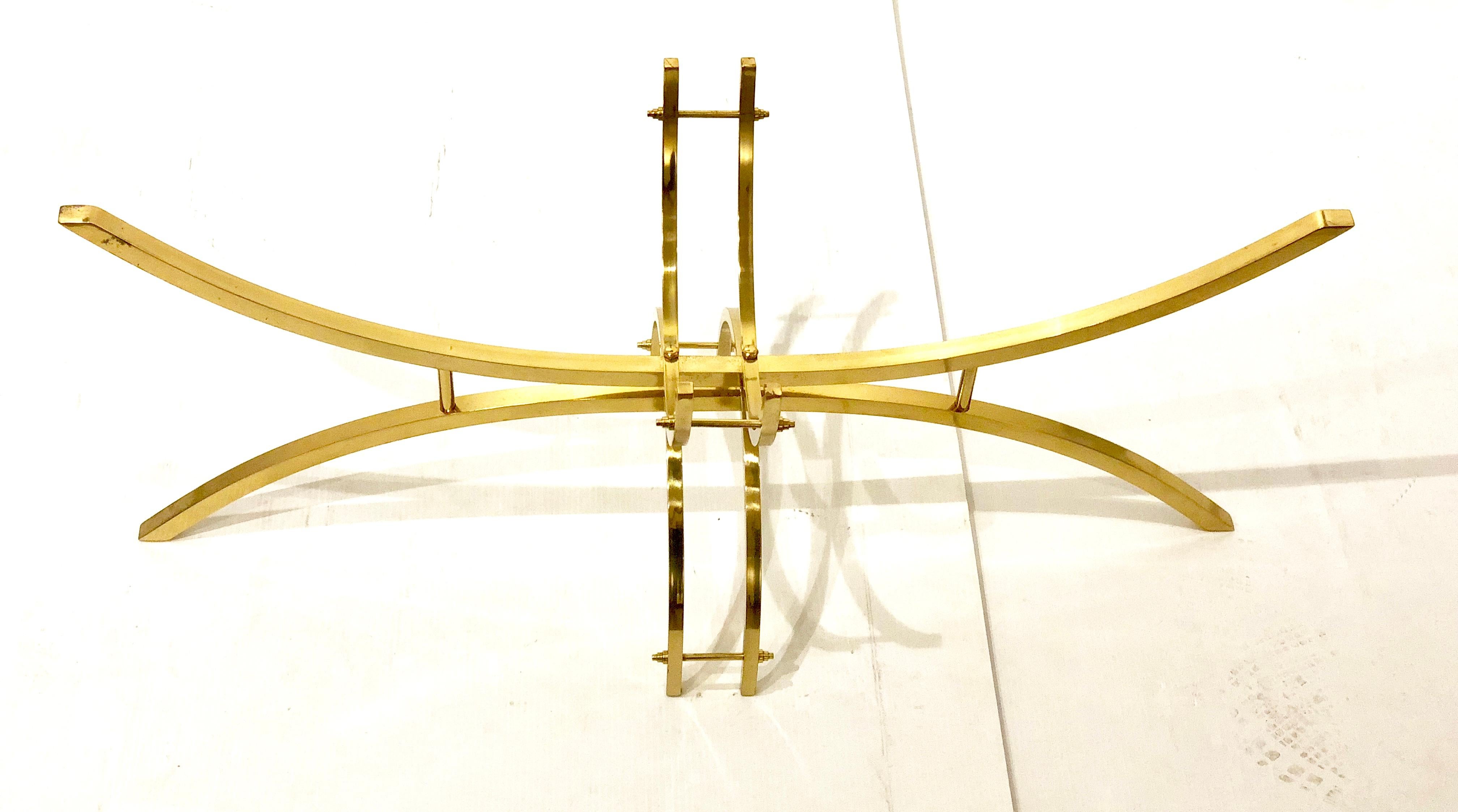 Hollywood Regency Petite Oval Brass and Glass Coffee Table