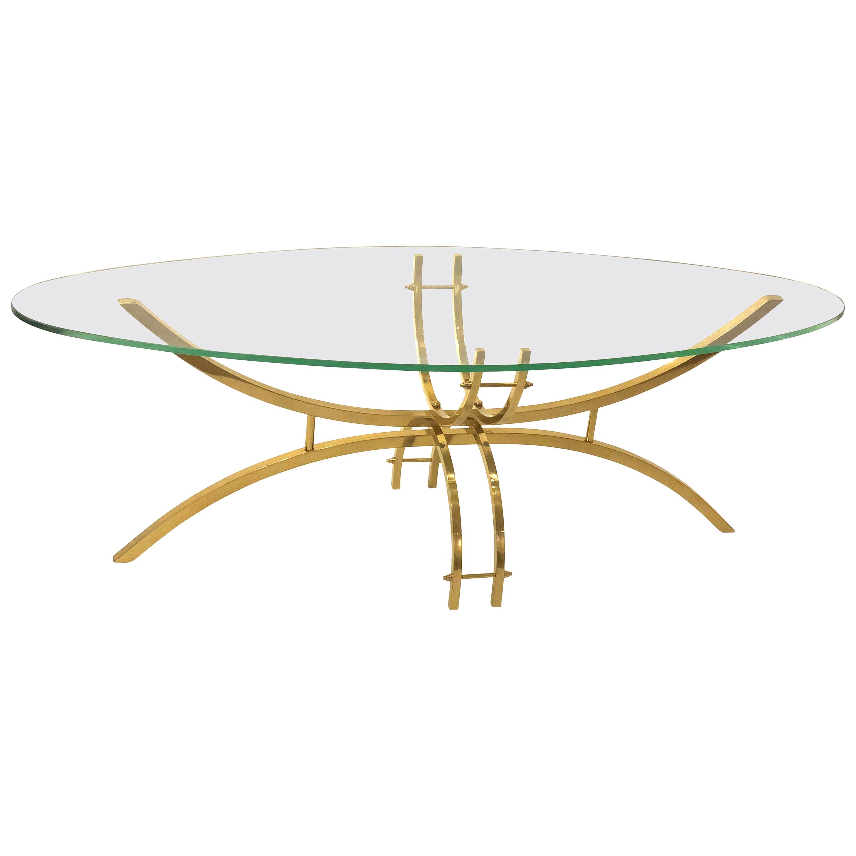 Petite Oval Brass and Glass Coffee Table