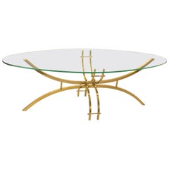 Petite Oval Brass and Glass Coffee Table