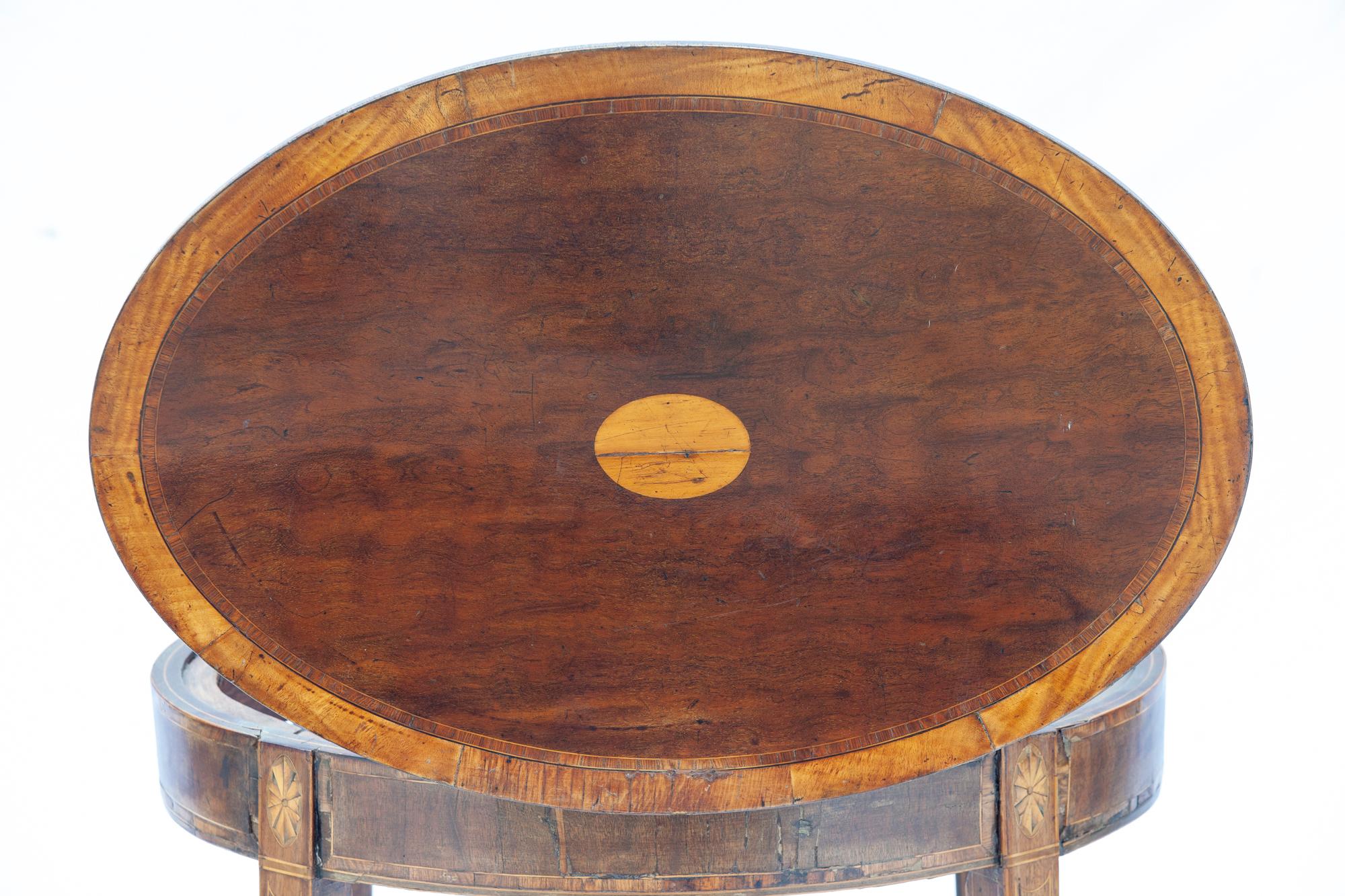 Petite Oval Occasional Table in Mahogany & Satinwood In Good Condition For Sale In Malibu, CA