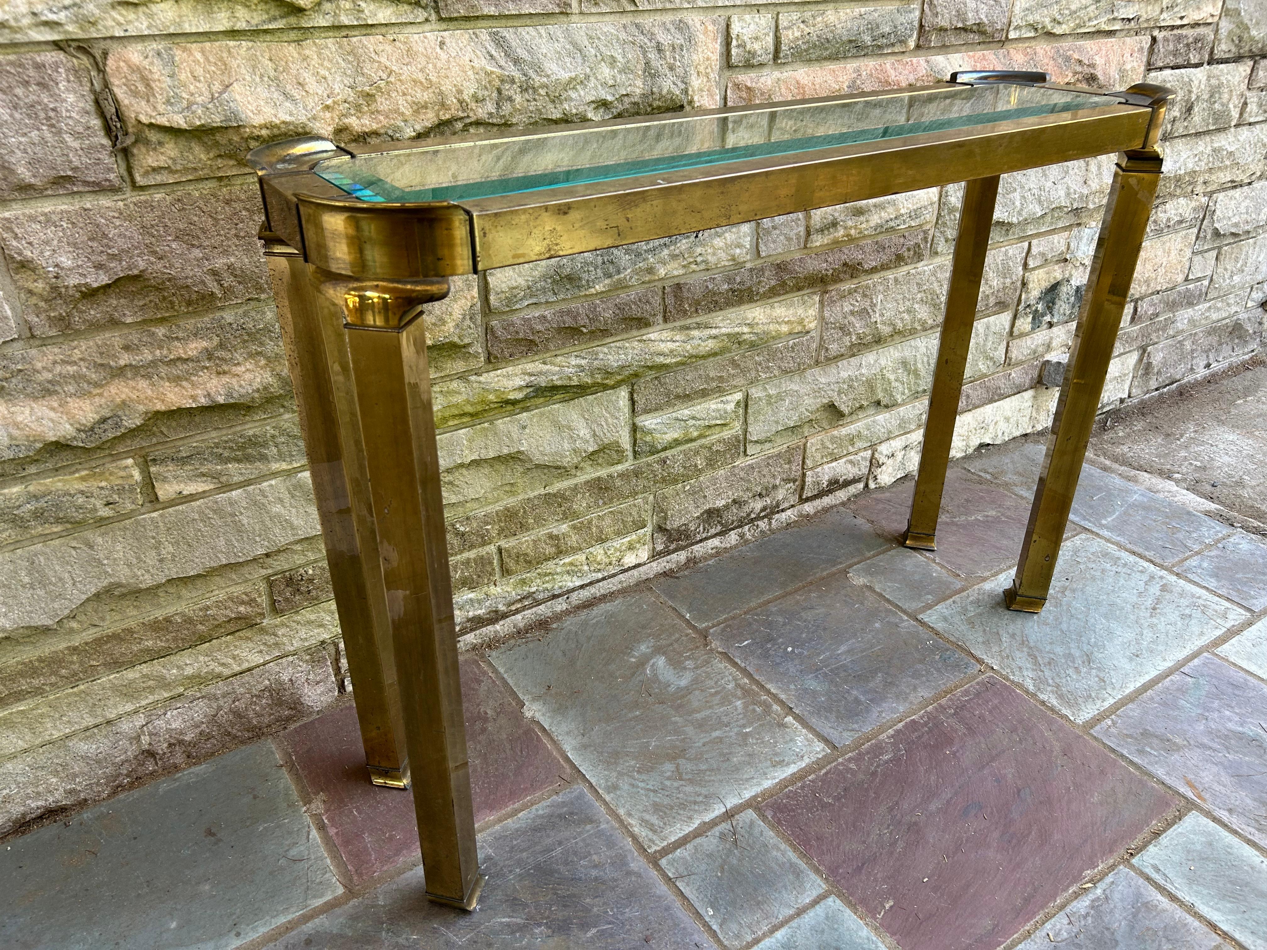 Petite Pair Asian style Mastercraft Brass Console Table Hollywood Regency For Sale 6