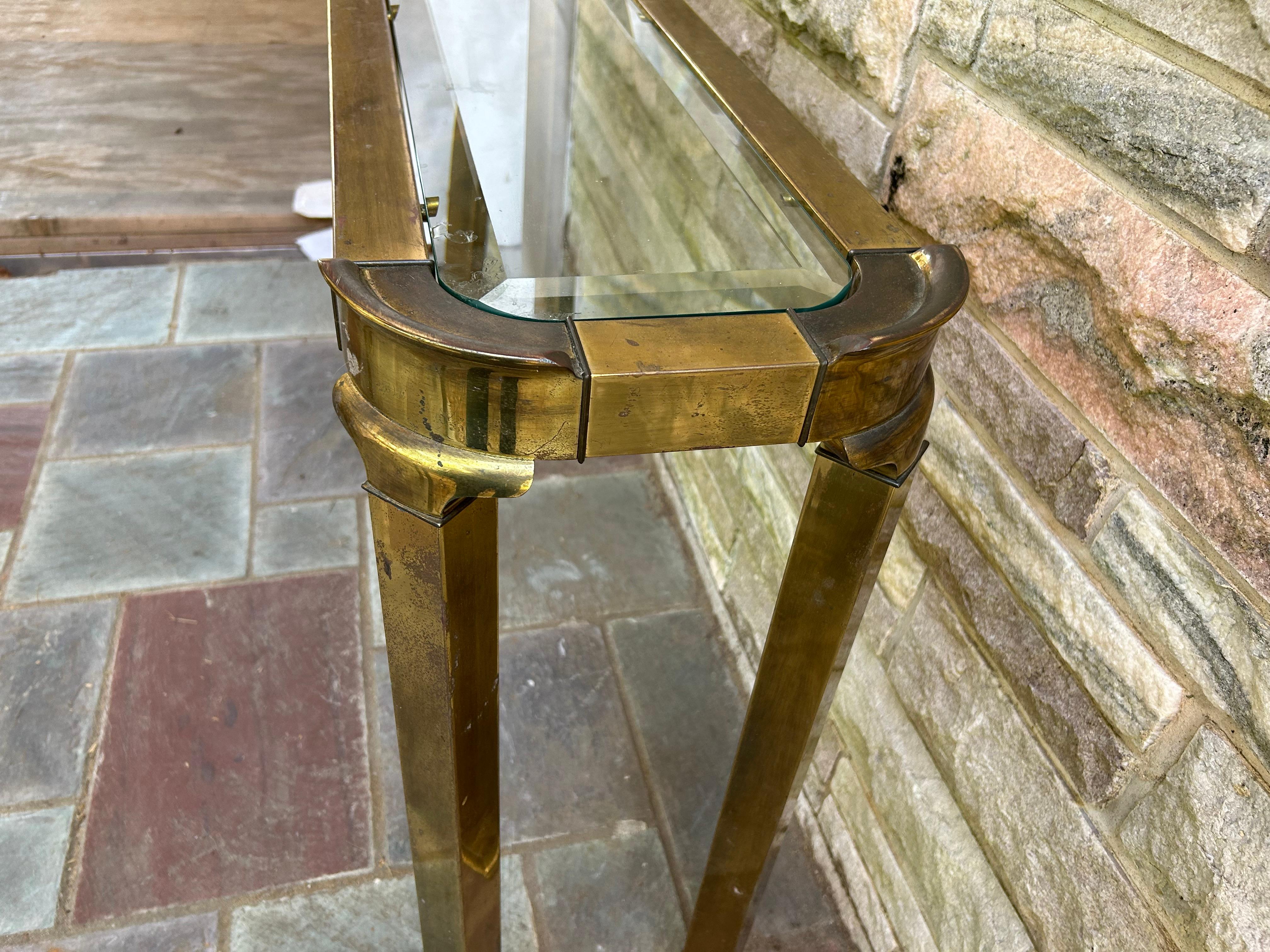 Petite Pair Asian style Mastercraft Brass Console Table Hollywood Regency For Sale 2
