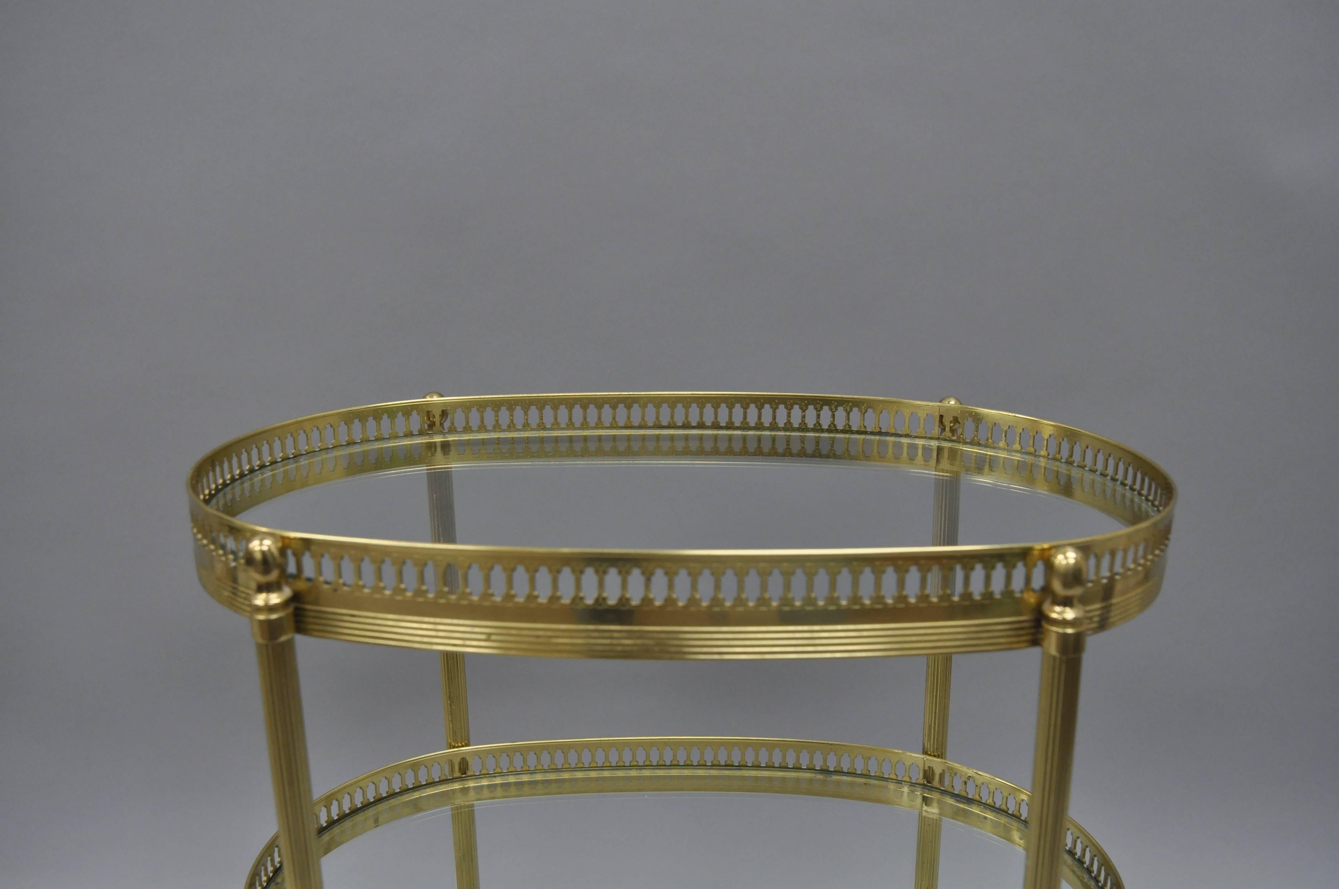 Directoire Petite Pair French Oval Brass Three-Tiered Small Side Tables after Maison Jansen