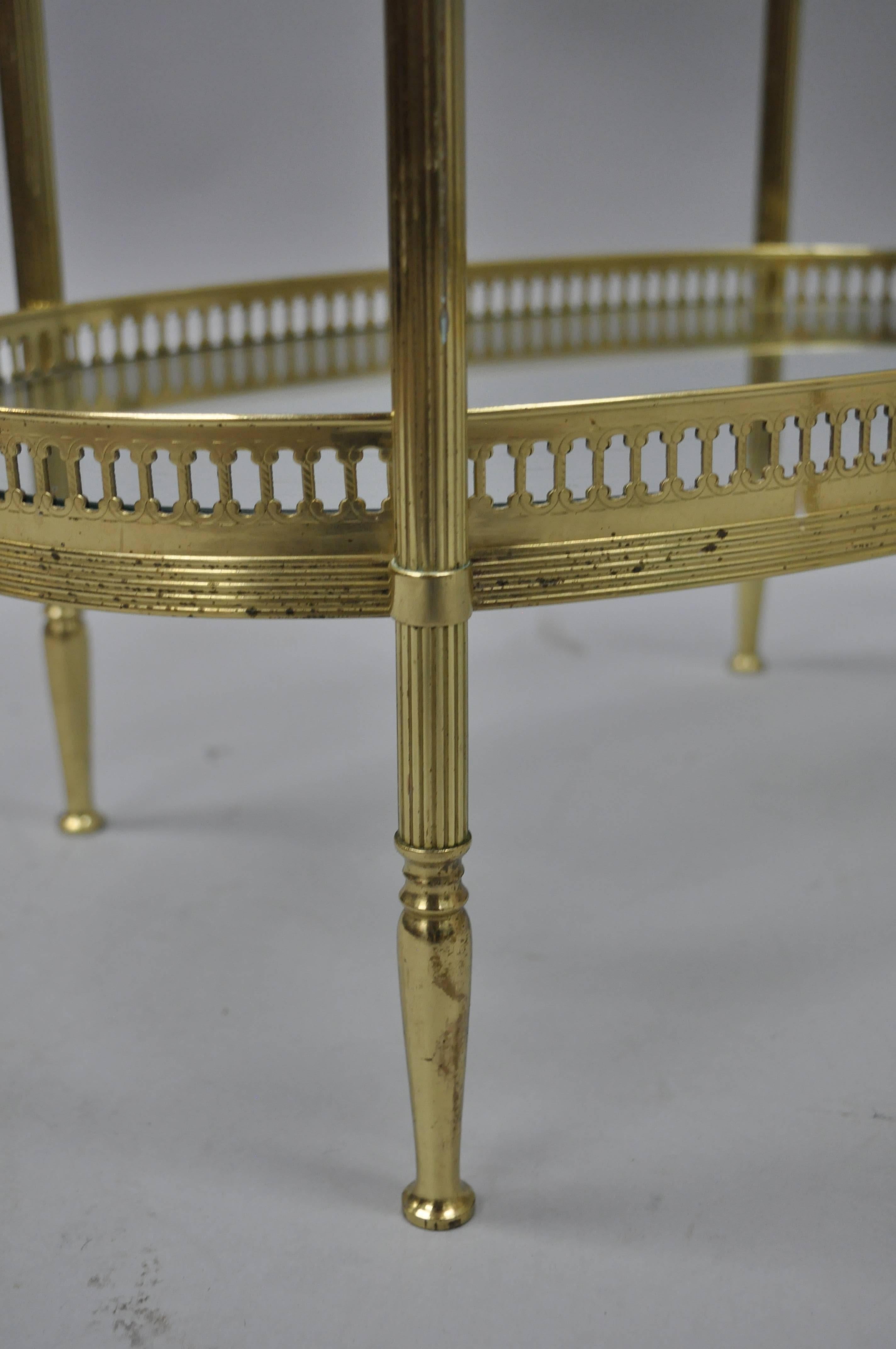 Petite Pair French Oval Brass Three-Tiered Small Side Tables after Maison Jansen 3