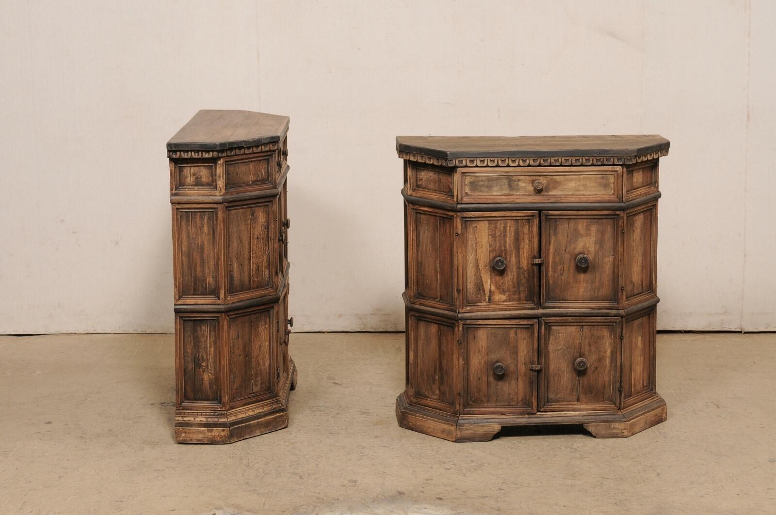 Petite Pair Italian Wooden Console Cabinets w/Egg n Dart Trim & Recessed Panels In Good Condition For Sale In Atlanta, GA