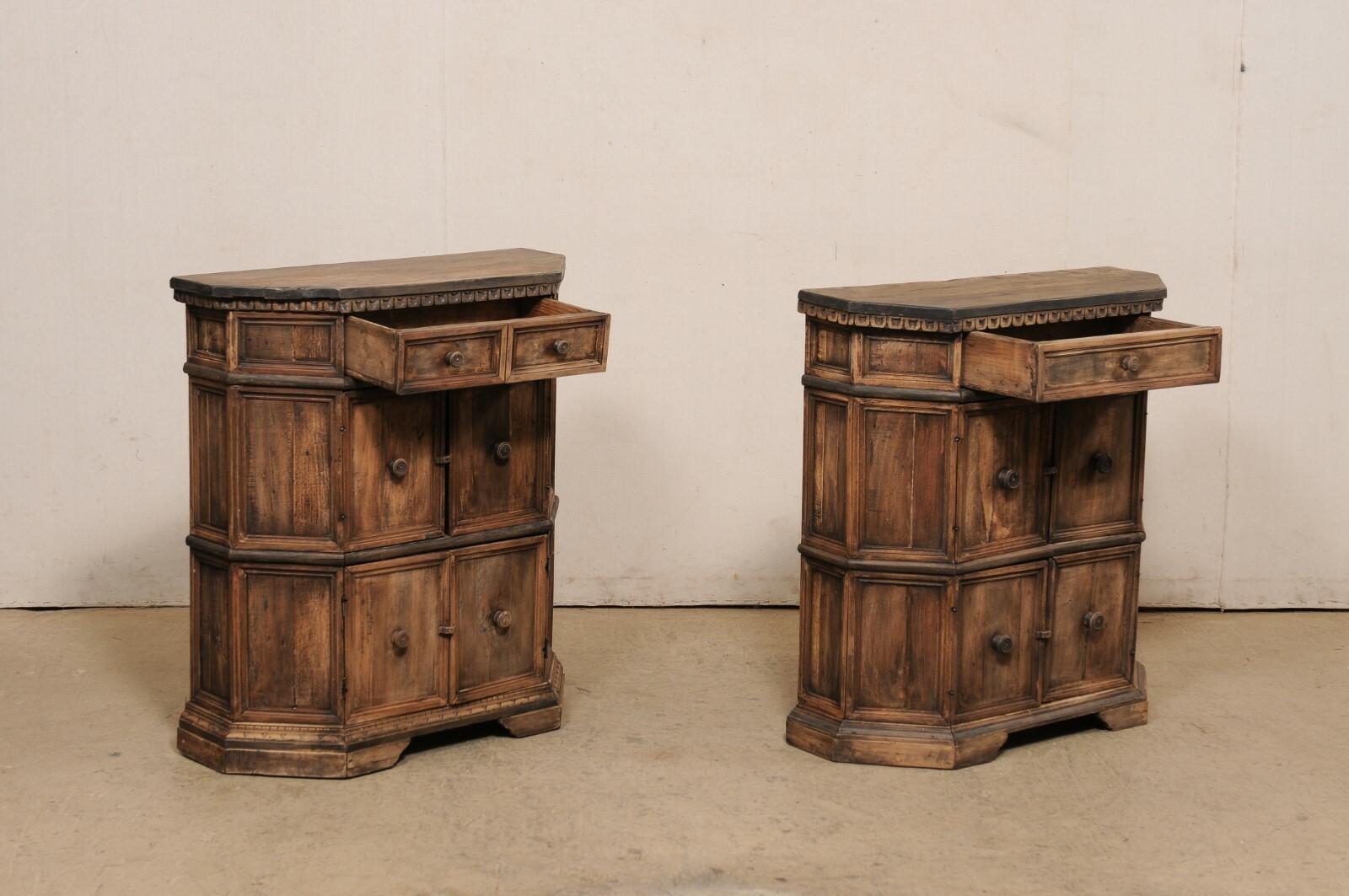 Petite Pair Italian Wooden Console Cabinets w/Egg n Dart Trim & Recessed Panels For Sale 1