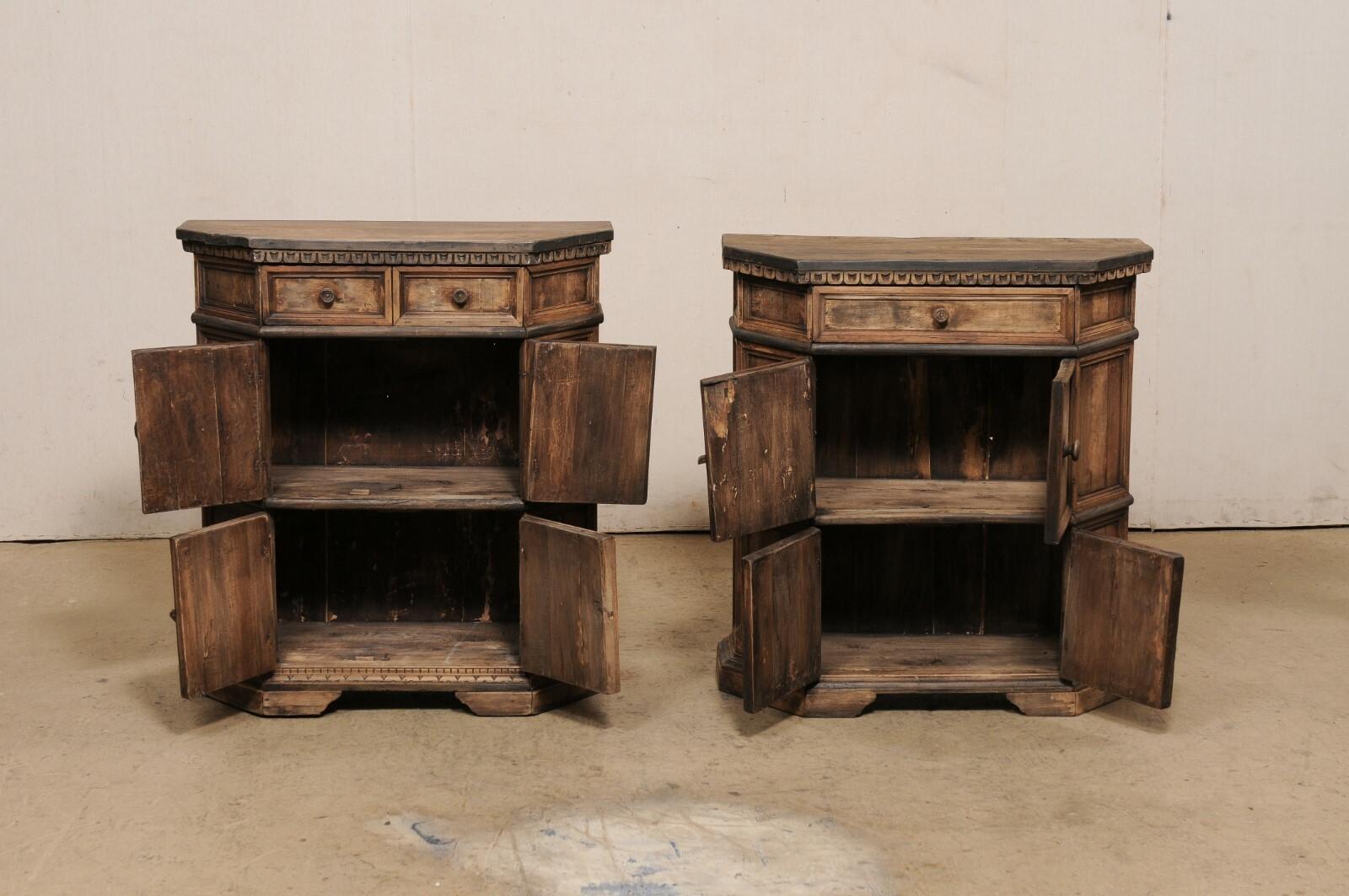 Petite Pair Italian Wooden Console Cabinets w/Egg n Dart Trim & Recessed Panels For Sale 3