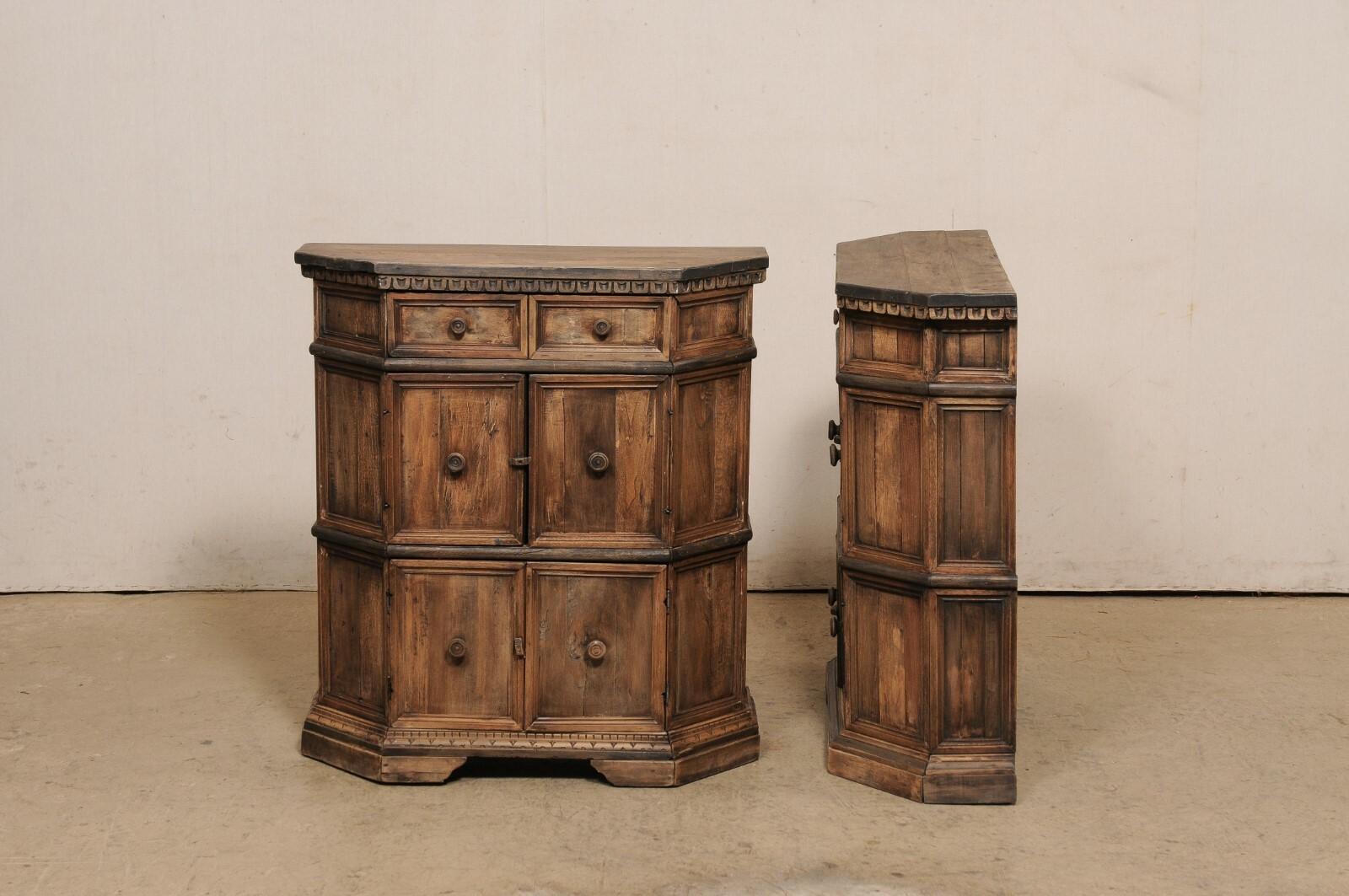 Petite Pair Italian Wooden Console Cabinets w/Egg n Dart Trim & Recessed Panels For Sale 4