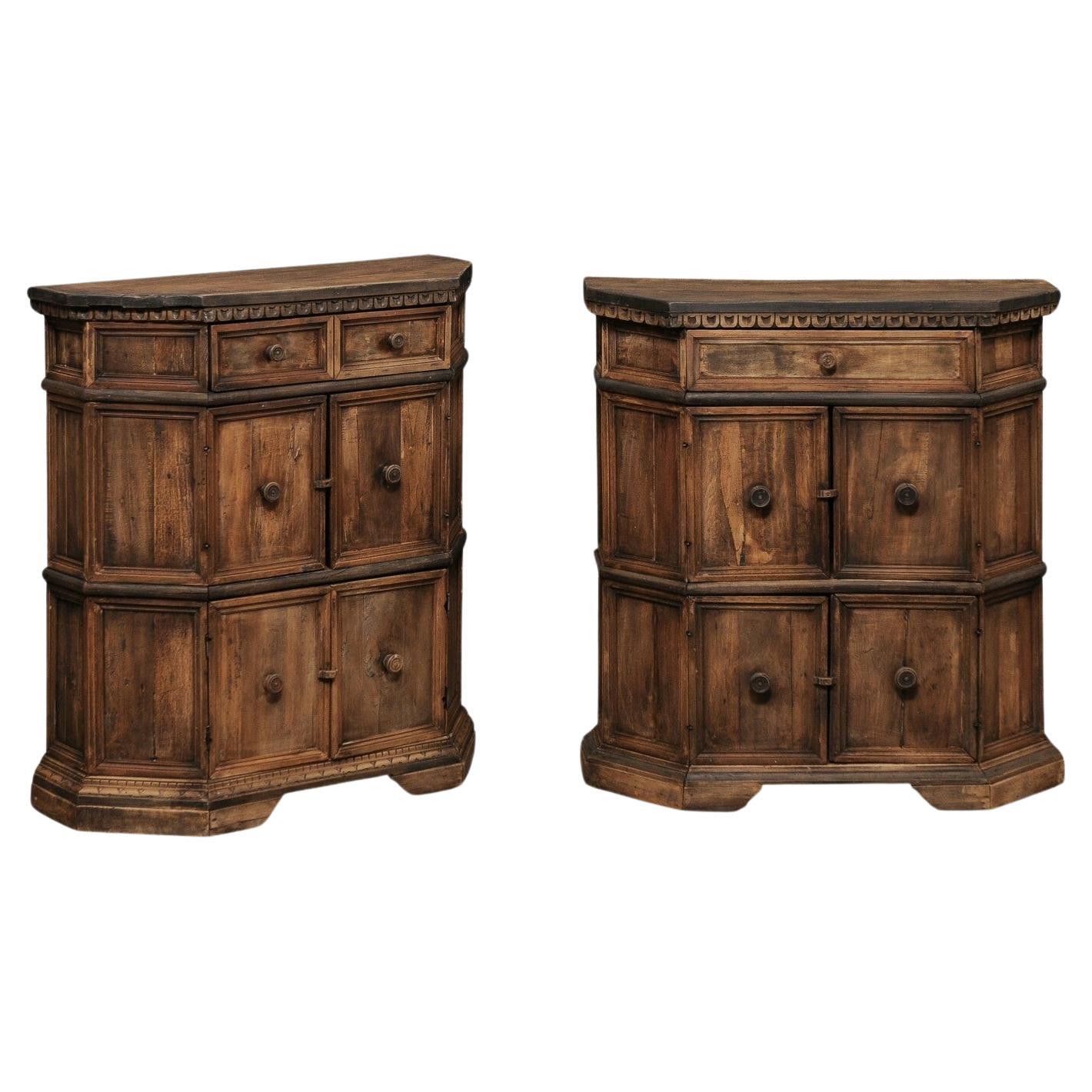 Petite Pair Italian Wooden Console Cabinets w/Egg n Dart Trim & Recessed Panels