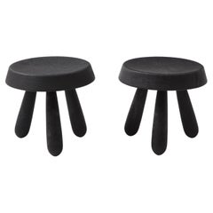 Petite Pair of Burnt Oak Tripod Stools by Douglas Mont for Facto Atelier Paris