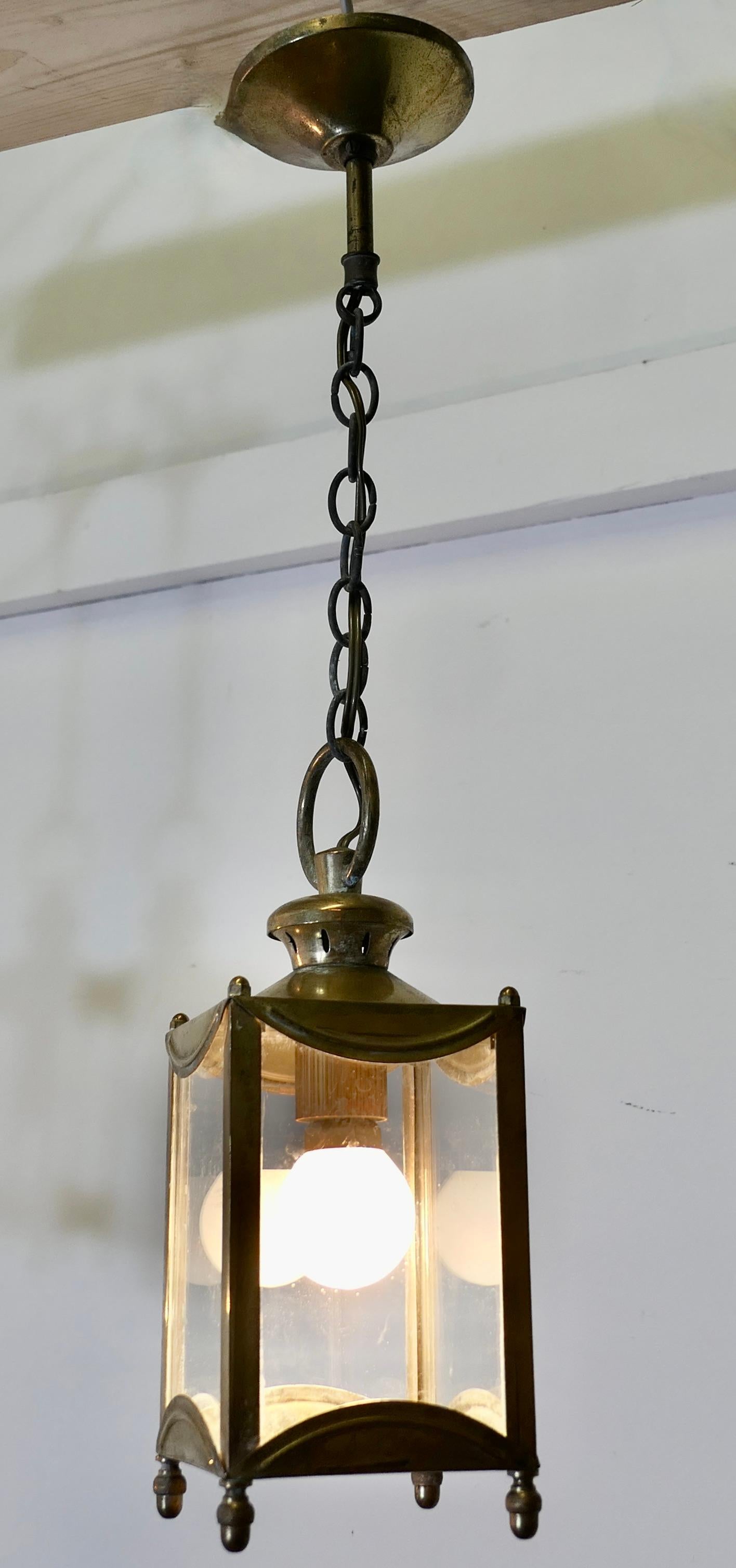 Petite Pair of French Brass and Glass Hall Lantern Lights  This is a lovely pair In Good Condition For Sale In Chillerton, Isle of Wight