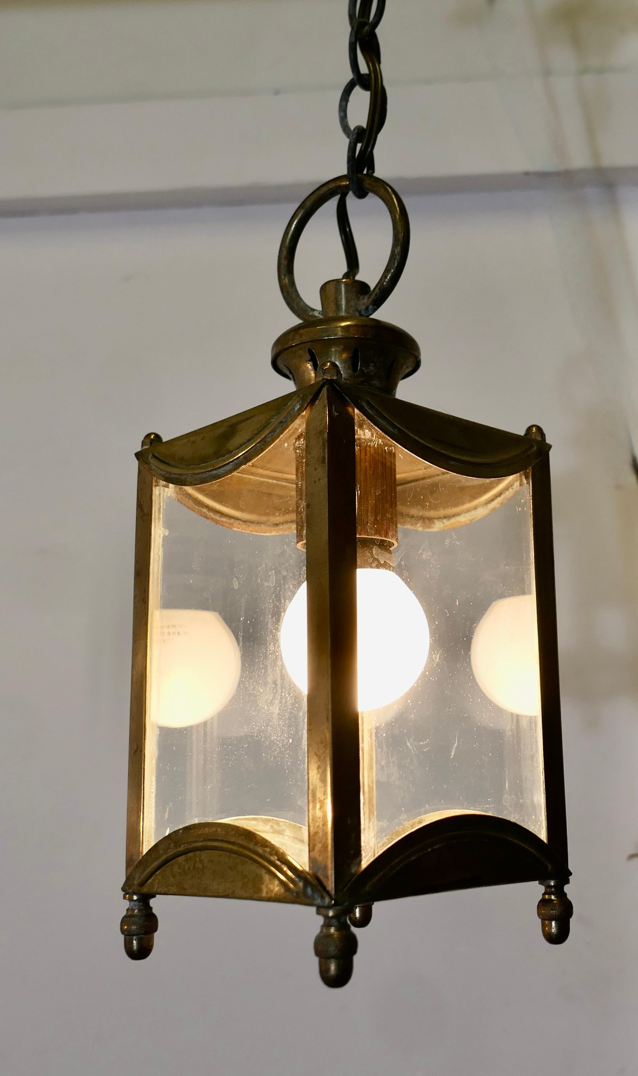 Petite Pair of French Brass and Glass Hall Lantern Lights  This is a lovely pair For Sale 1