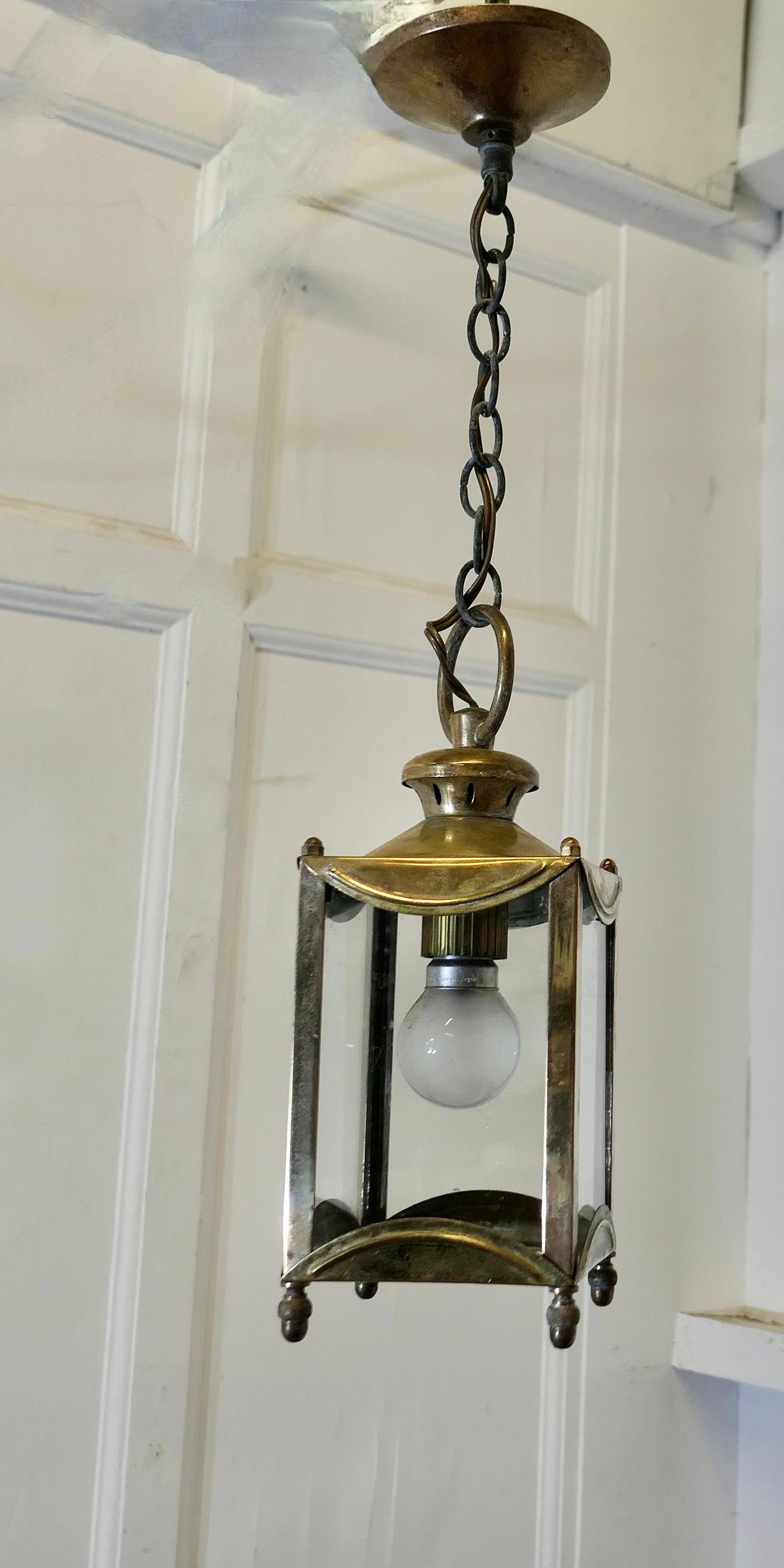 Petite Pair of French Brass and Glass Hall Lantern Lights  This is a lovely pair For Sale 4