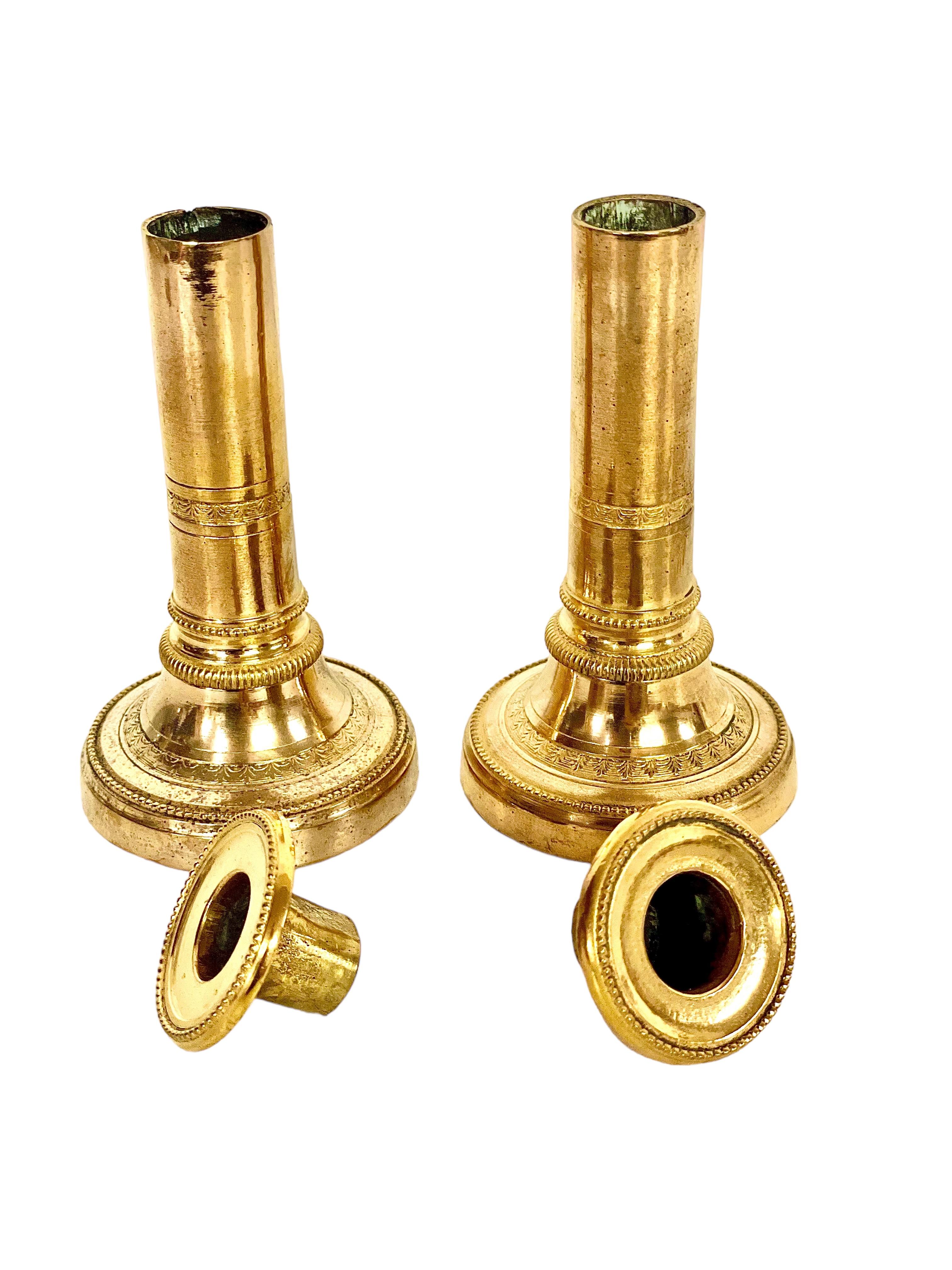 French  Petite Pair of Gilt Bronze Candlesticks. 19th Century For Sale
