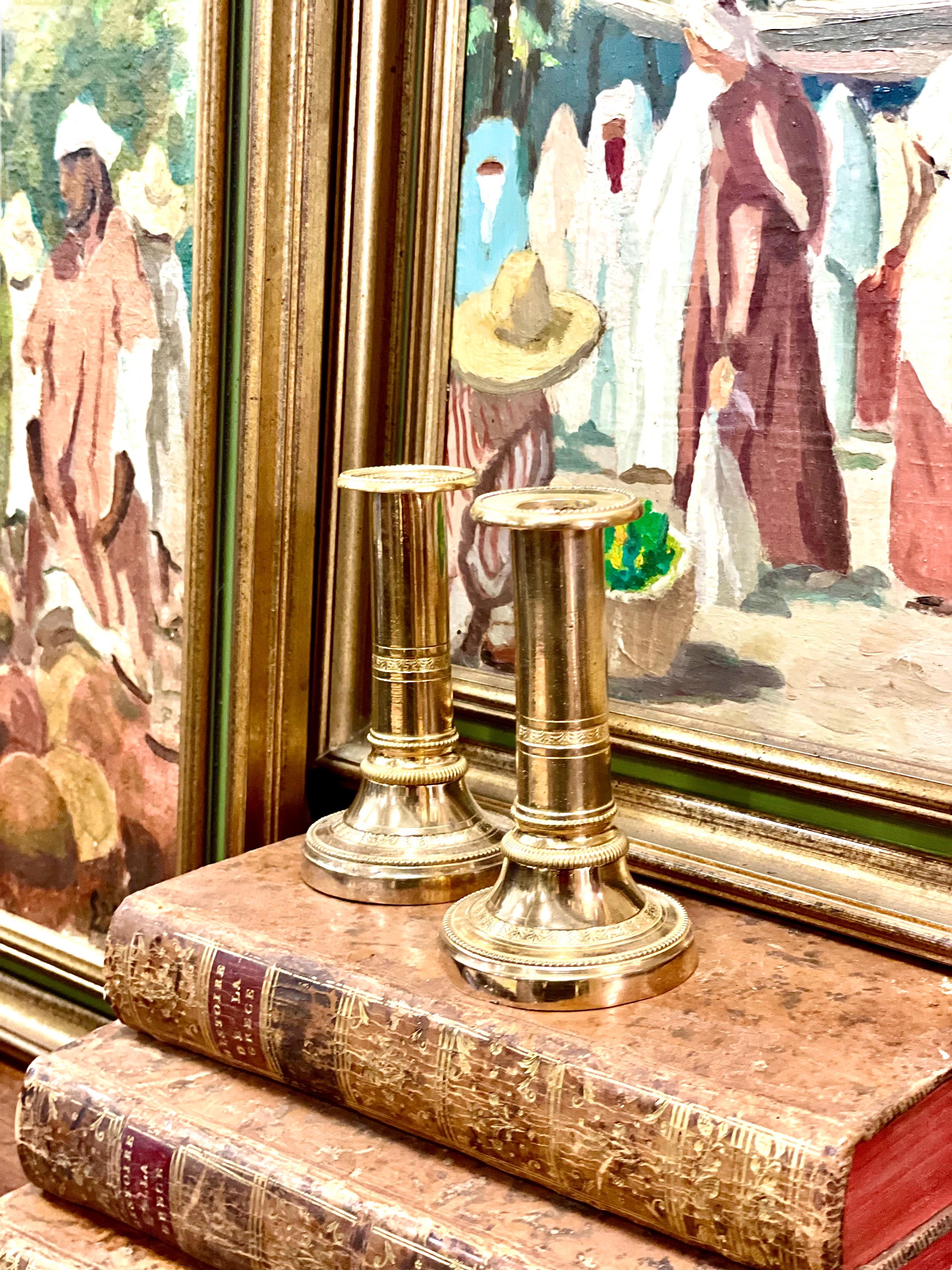  Petite Pair of Gilt Bronze Candlesticks. 19th Century For Sale 2