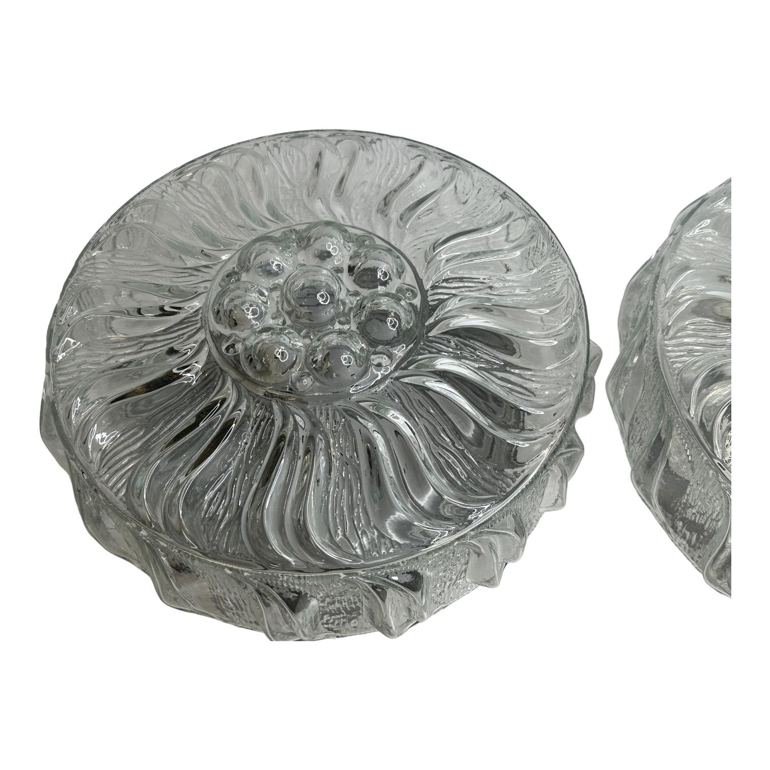 1 of 2 clear Glass Sunflower Pattern Circular Flush Mount Ceiling Light, 1970s For Sale 2
