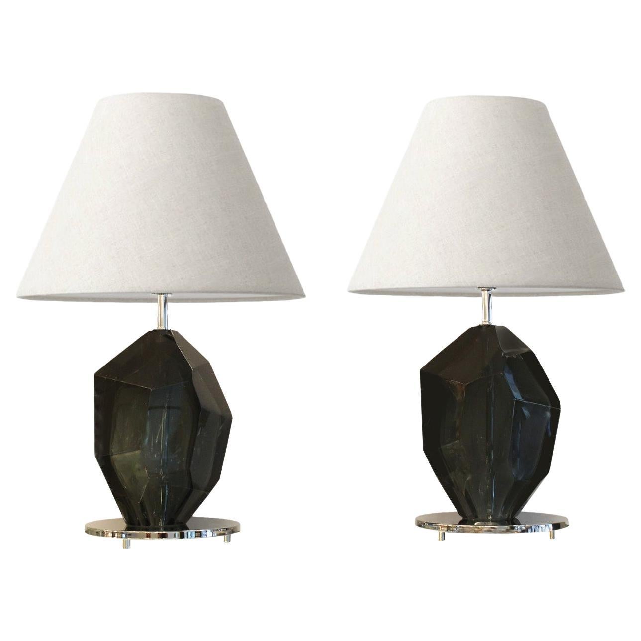 Petite Pair of Murano Glass Gem Cut Table Lamps 2021