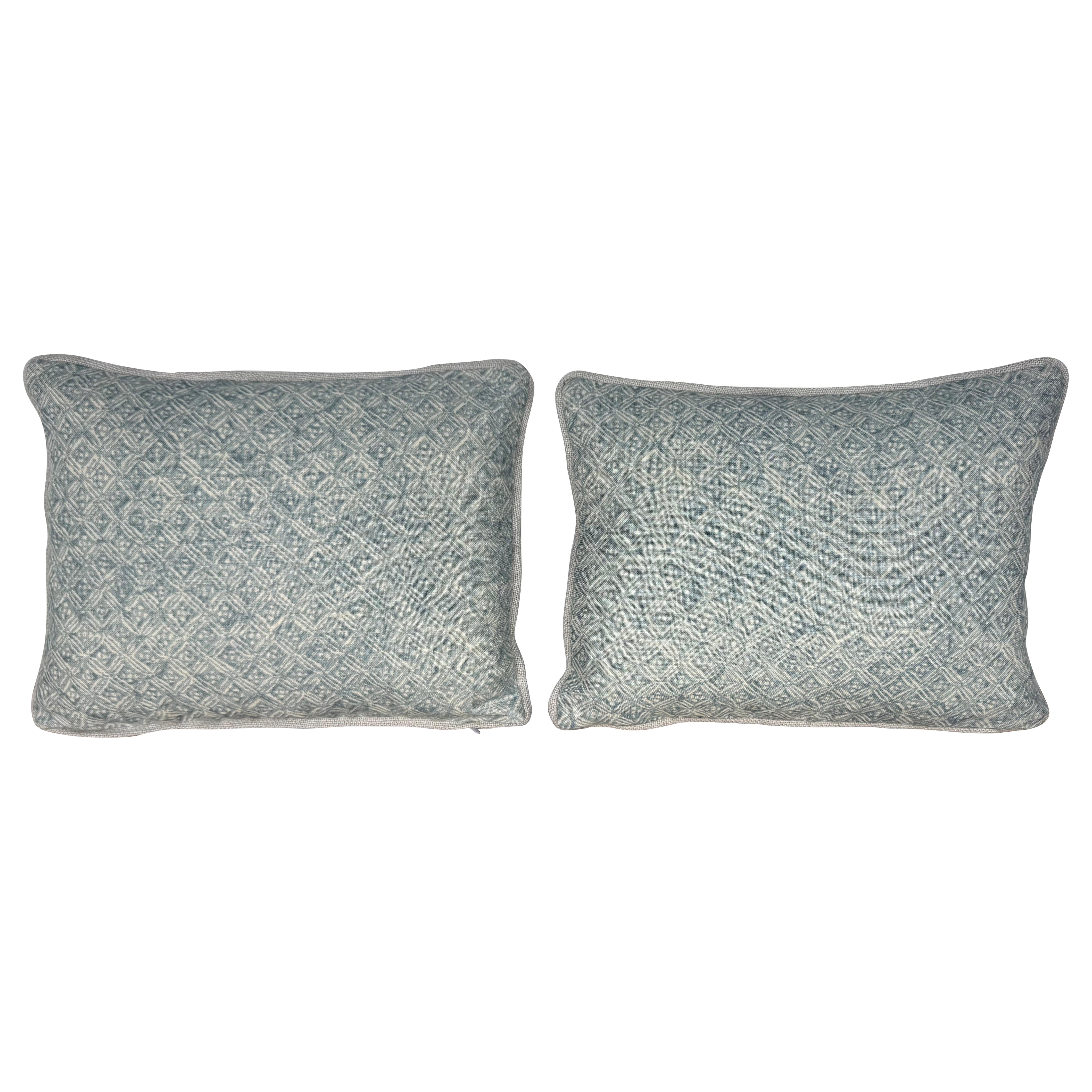 Petite Pair of Printed Linen Pillows with Belgian Linen Backs For Sale