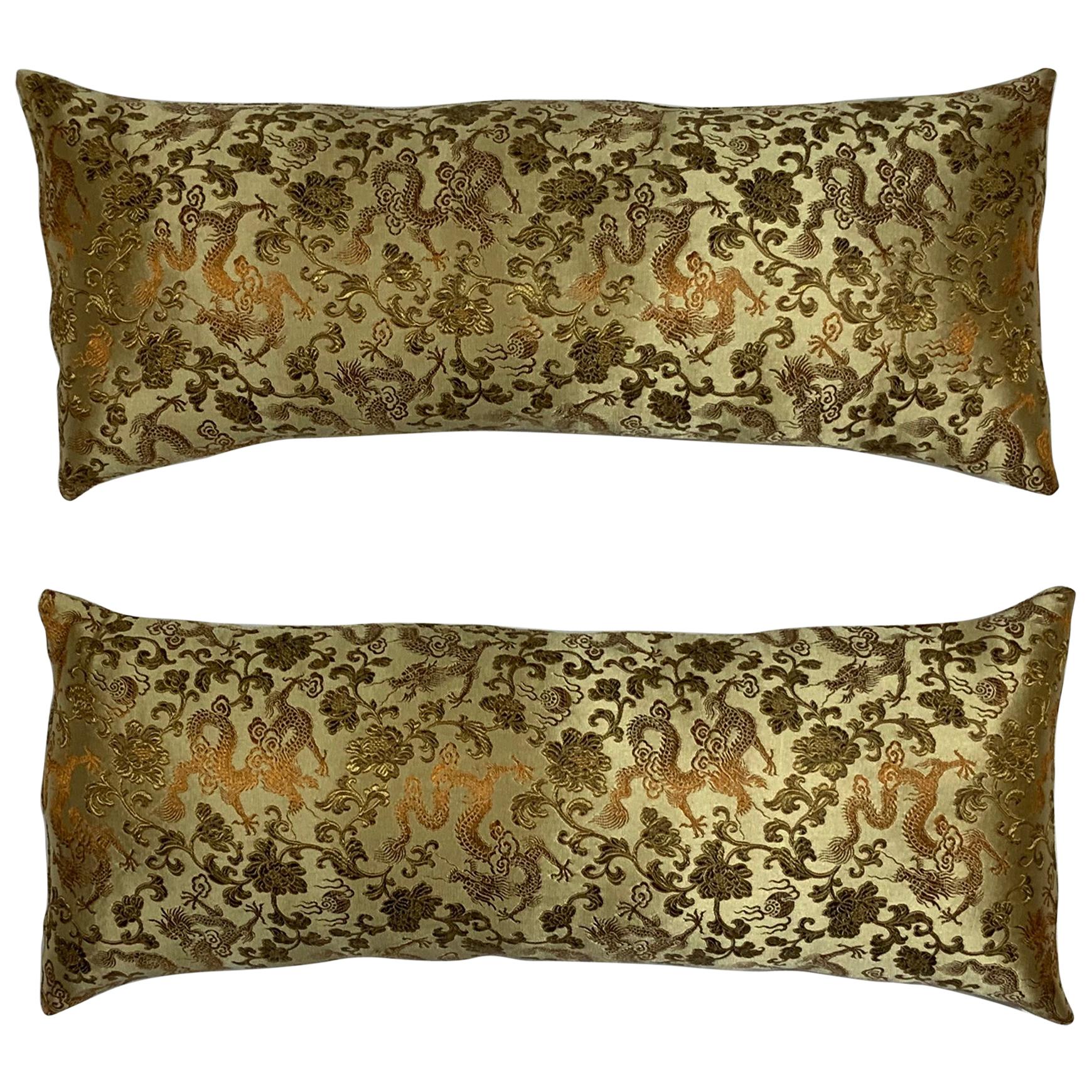 Petite Pair of Silk Chinese Accent Pillows