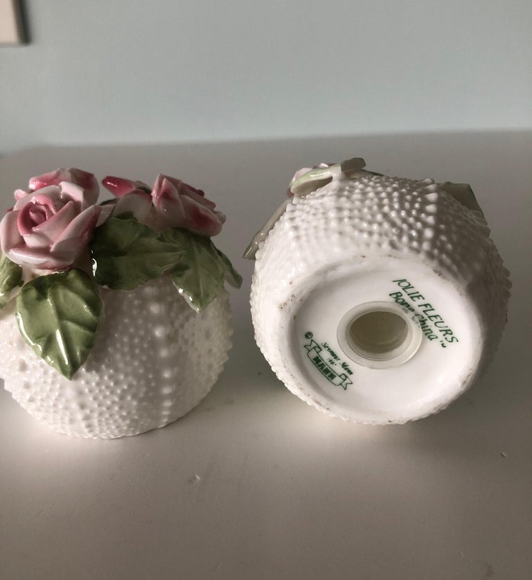 Petite Pair of Small Bone China Sea Urchin Salt and Pepper Shakers For