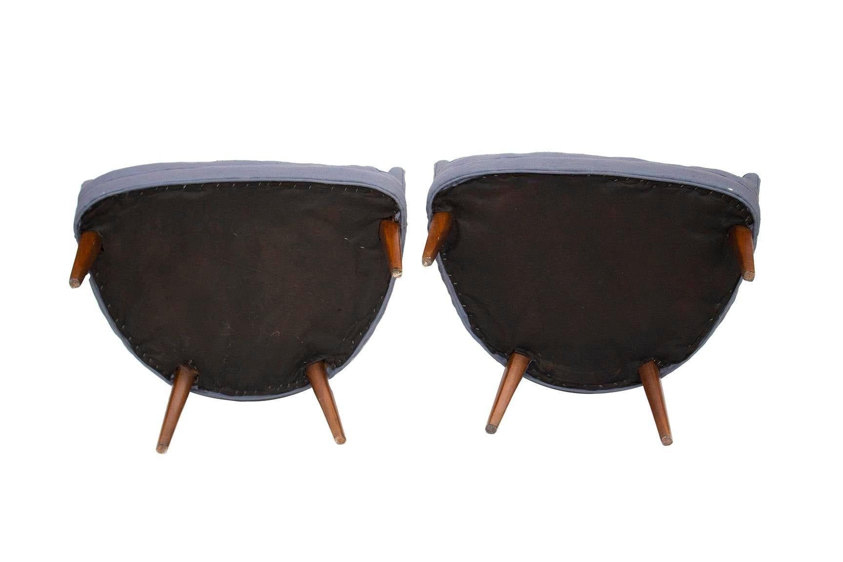 Petite Pair of Tufted Mid-Century Armchairs For Sale 4