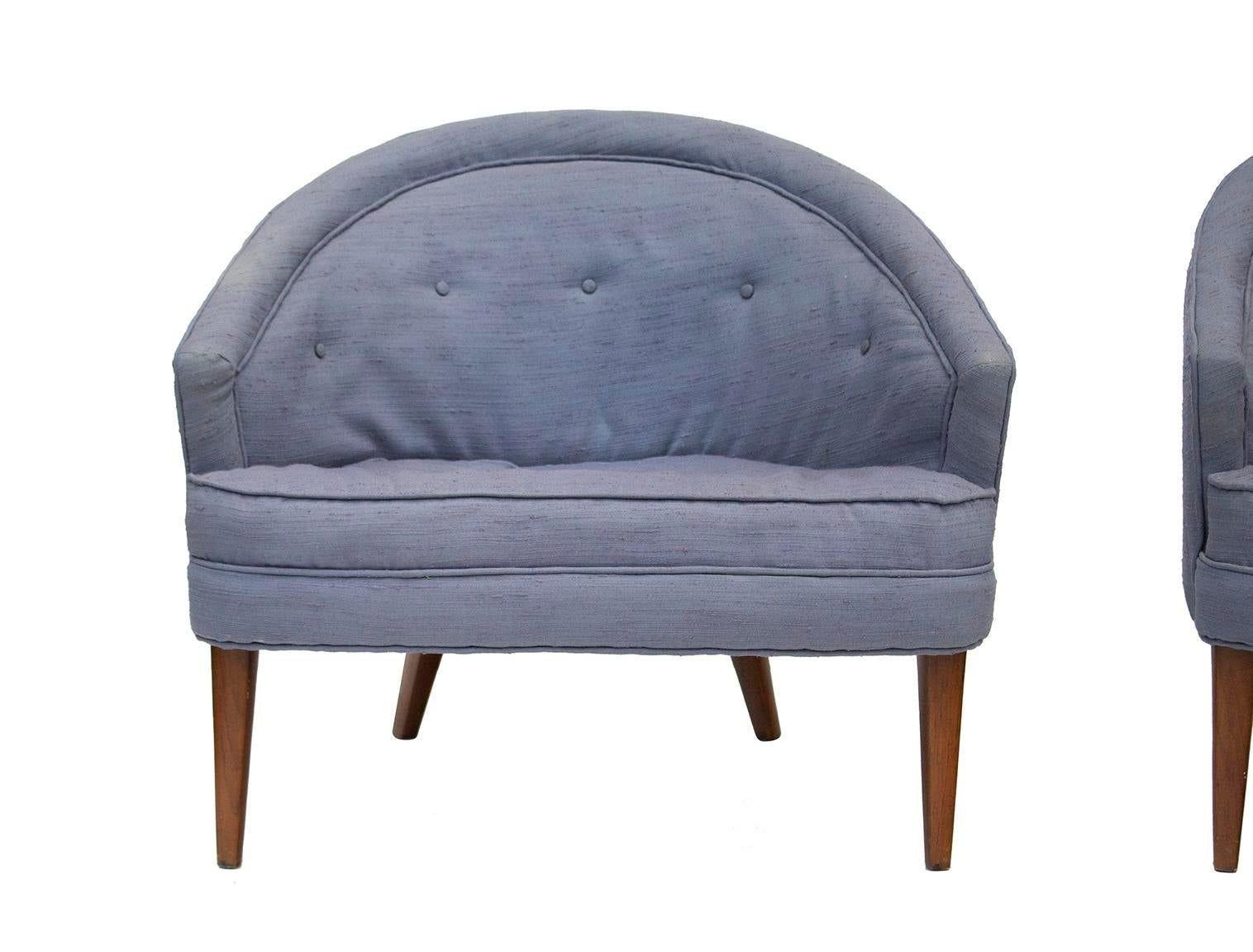 Mid-Century Modern Petite Pair of Tufted Mid-Century Armchairs For Sale
