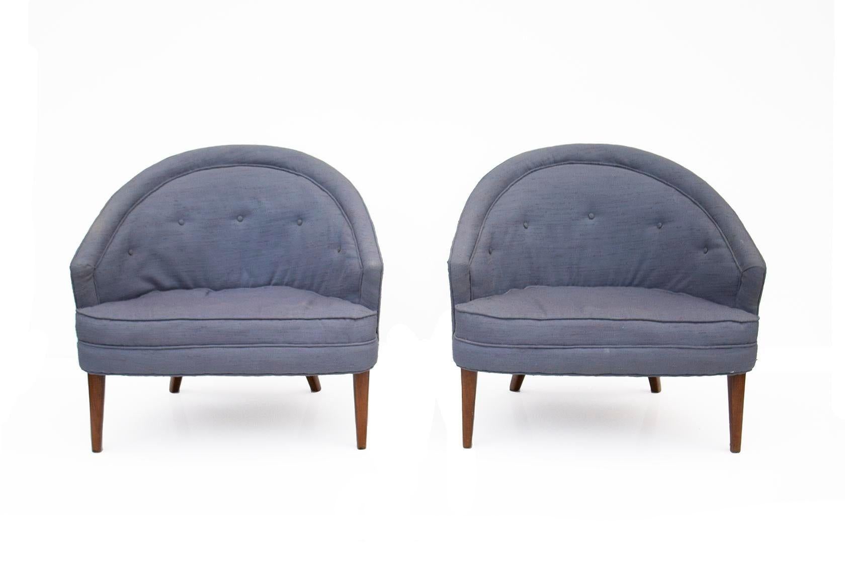 American Petite Pair of Tufted Mid-Century Armchairs For Sale