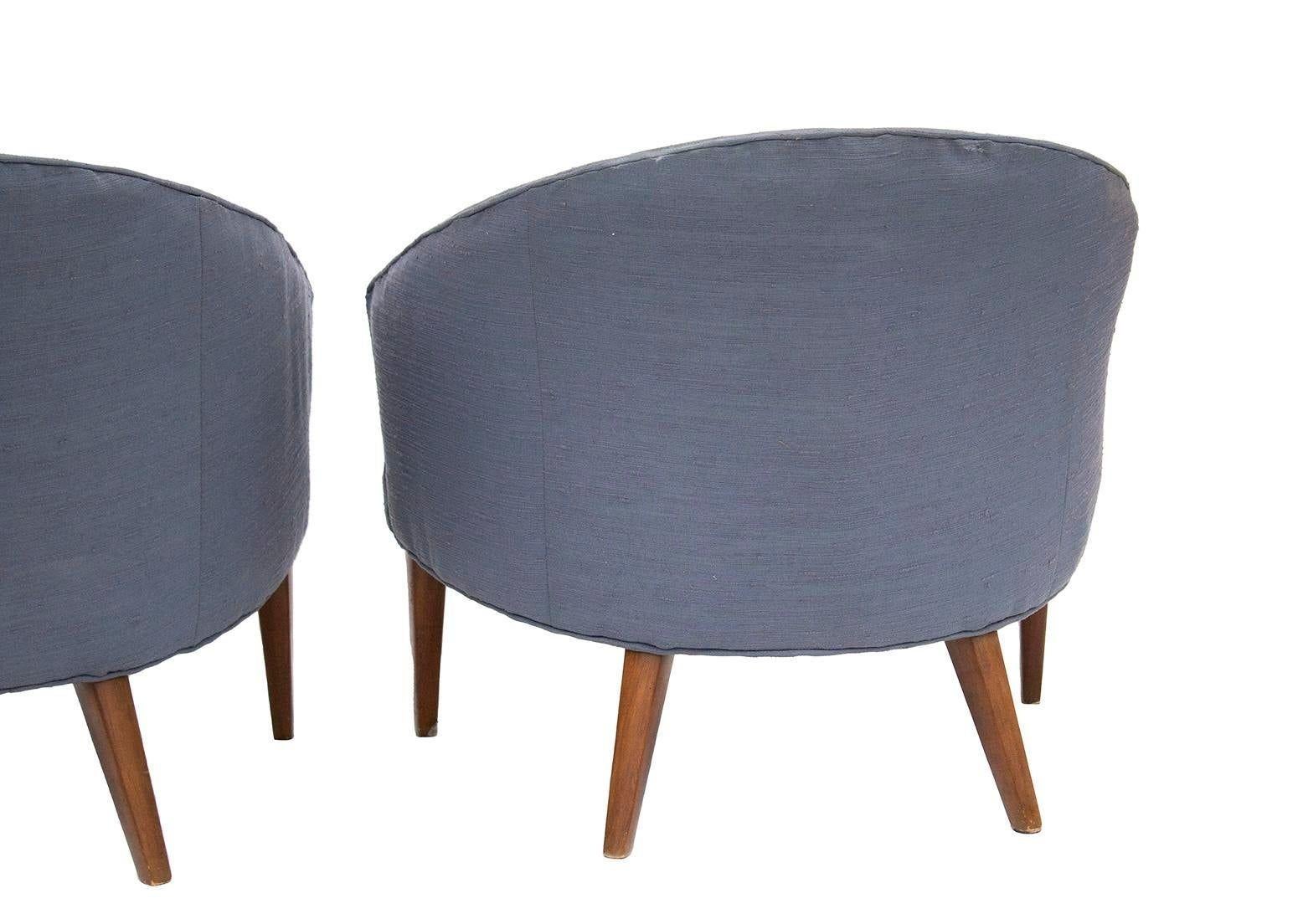 Petite Pair of Tufted Mid-Century Armchairs For Sale 1