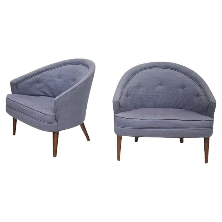 Petite Pair of Tufted Mid-Century Armchairs For Sale