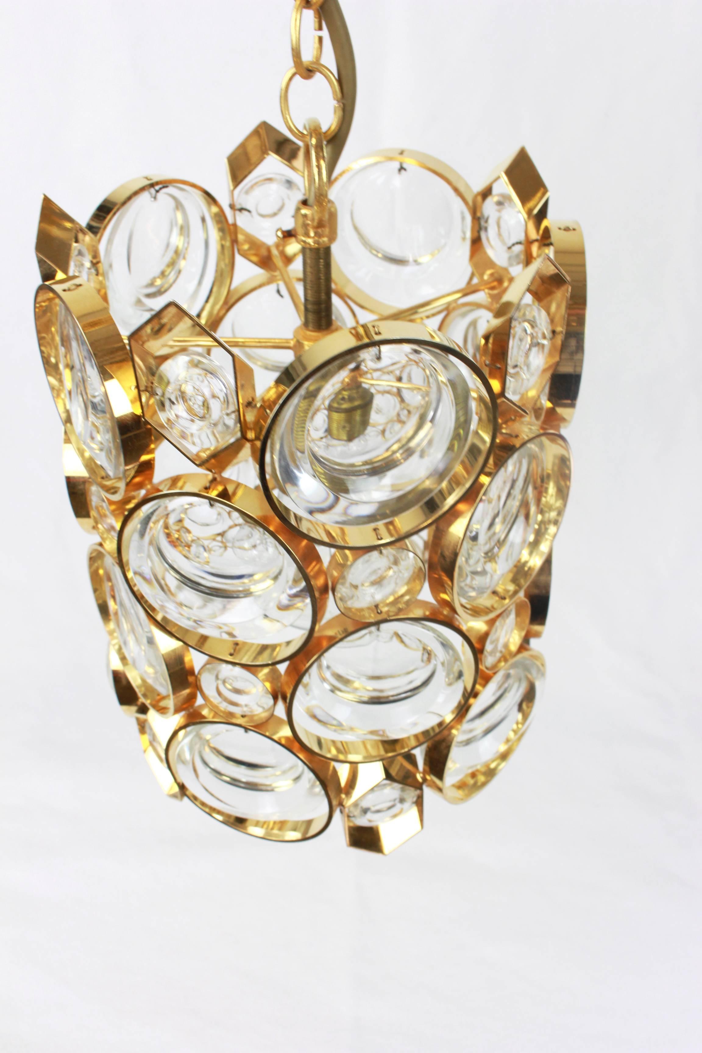 Mid-Century Modern Petite Palwa Pendant, Gilt Brass and Crystal Glass, Germany, 1970s For Sale