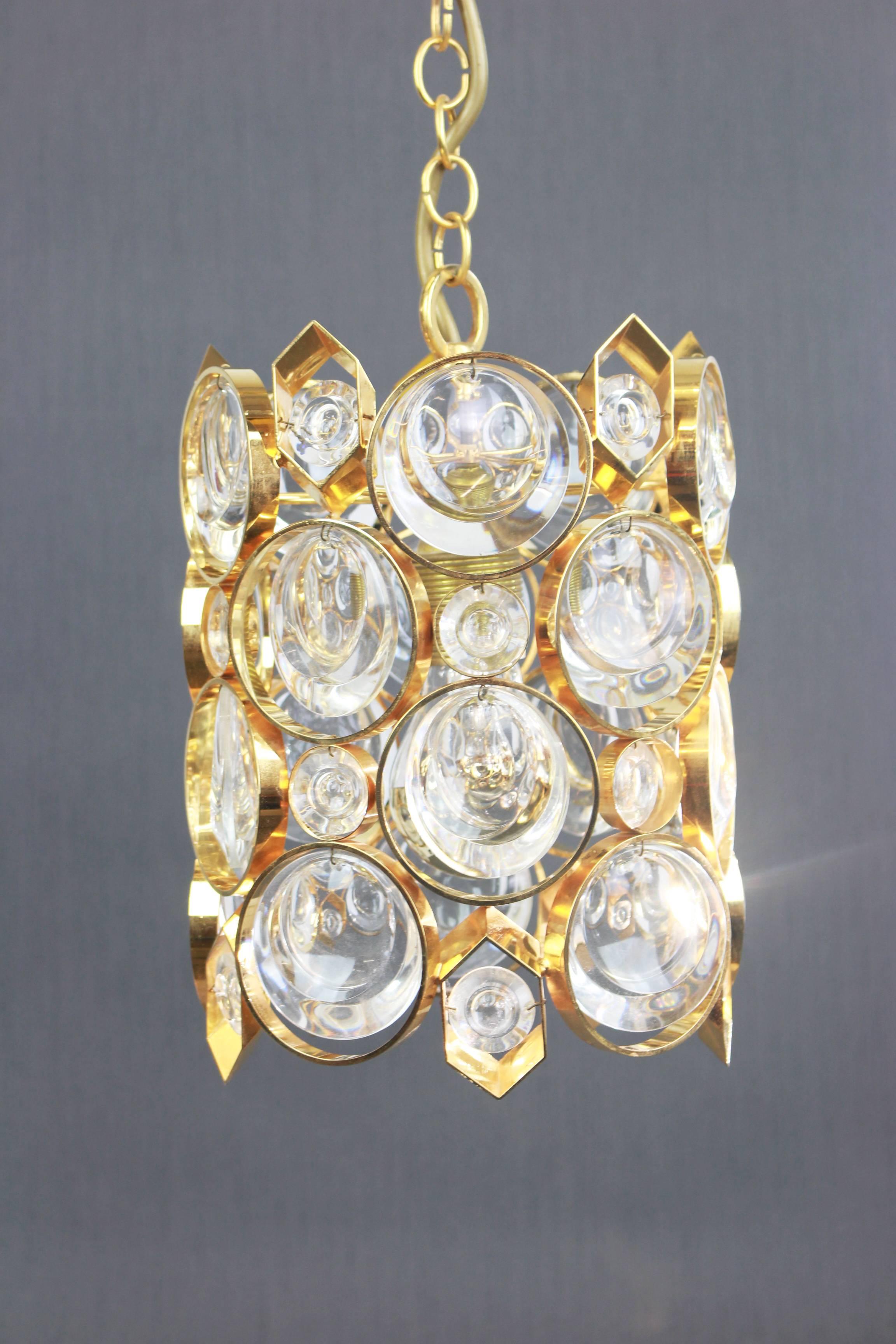 Petite Palwa Pendant, Gilt Brass and Crystal Glass, Germany, 1970s In Good Condition For Sale In Aachen, NRW