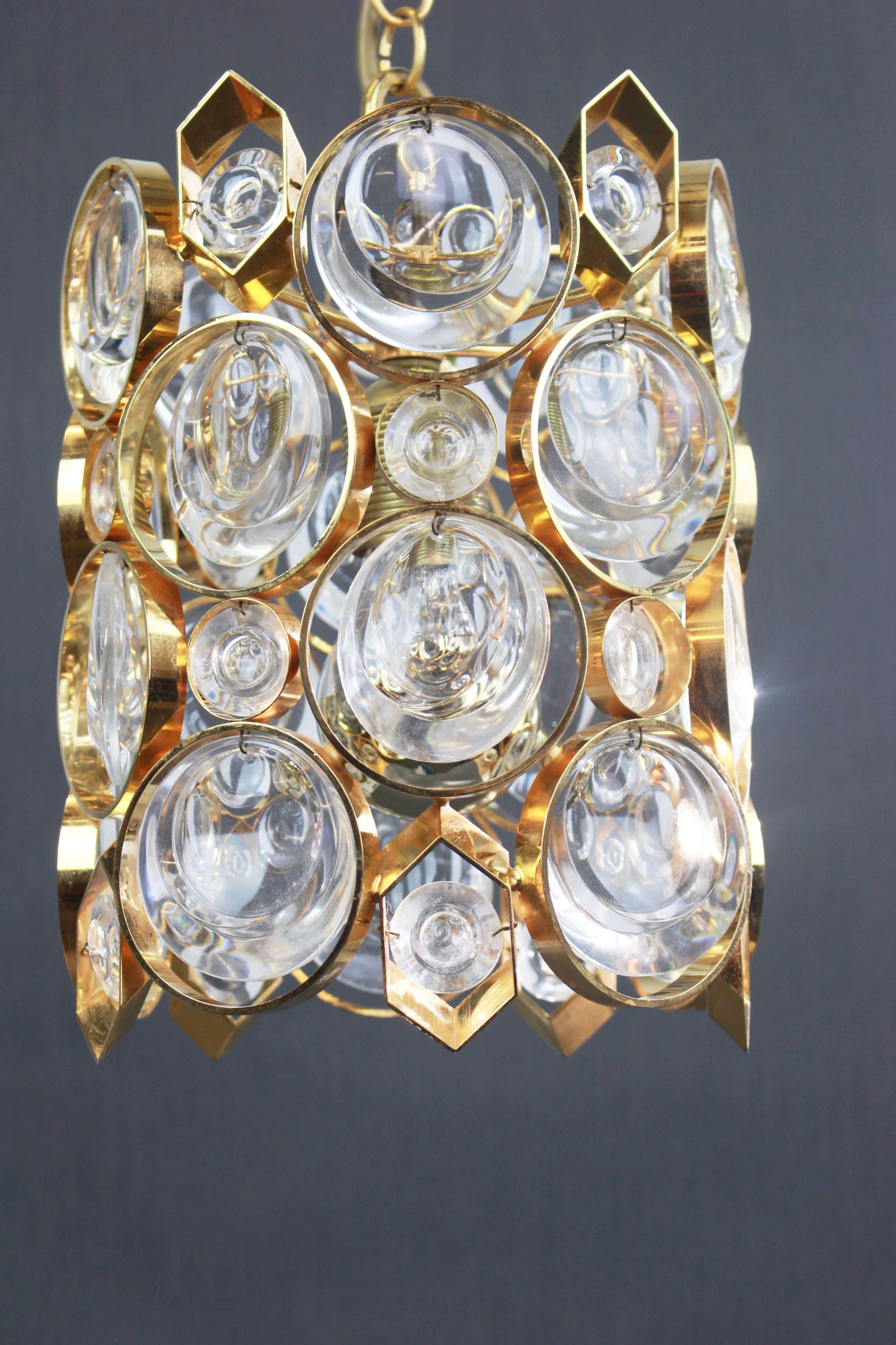 Petite Palwa Pendant, Gilt Brass and Crystal Glass, Germany, 1970s For Sale 1