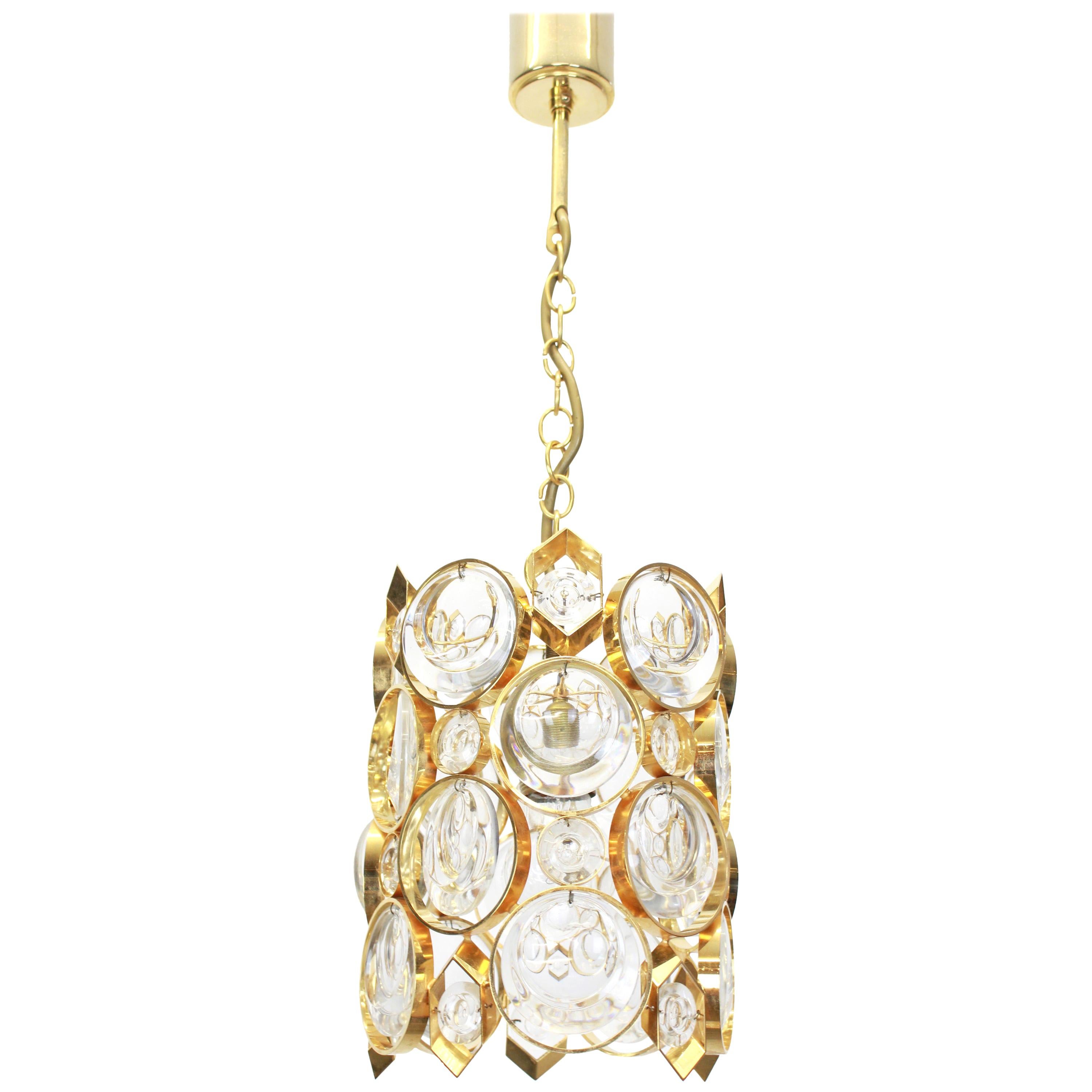 Petite Palwa Pendant, Gilt Brass and Crystal Glass, Germany, 1970s For Sale