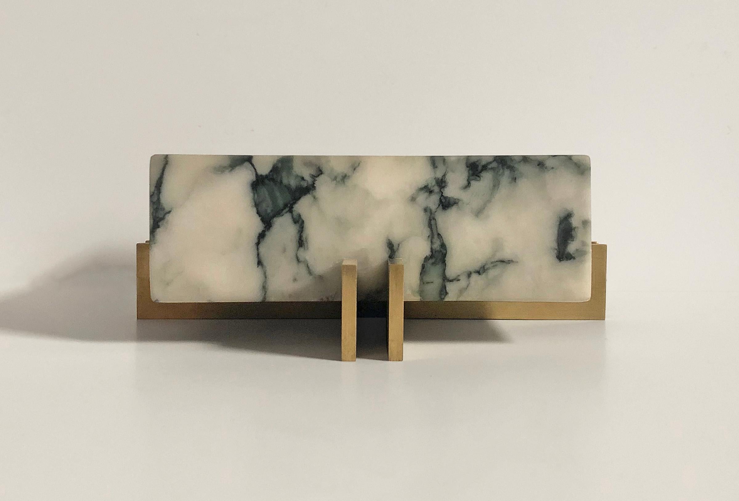 Brushed Petite Parallel Bowl in Marble and Brass For Sale