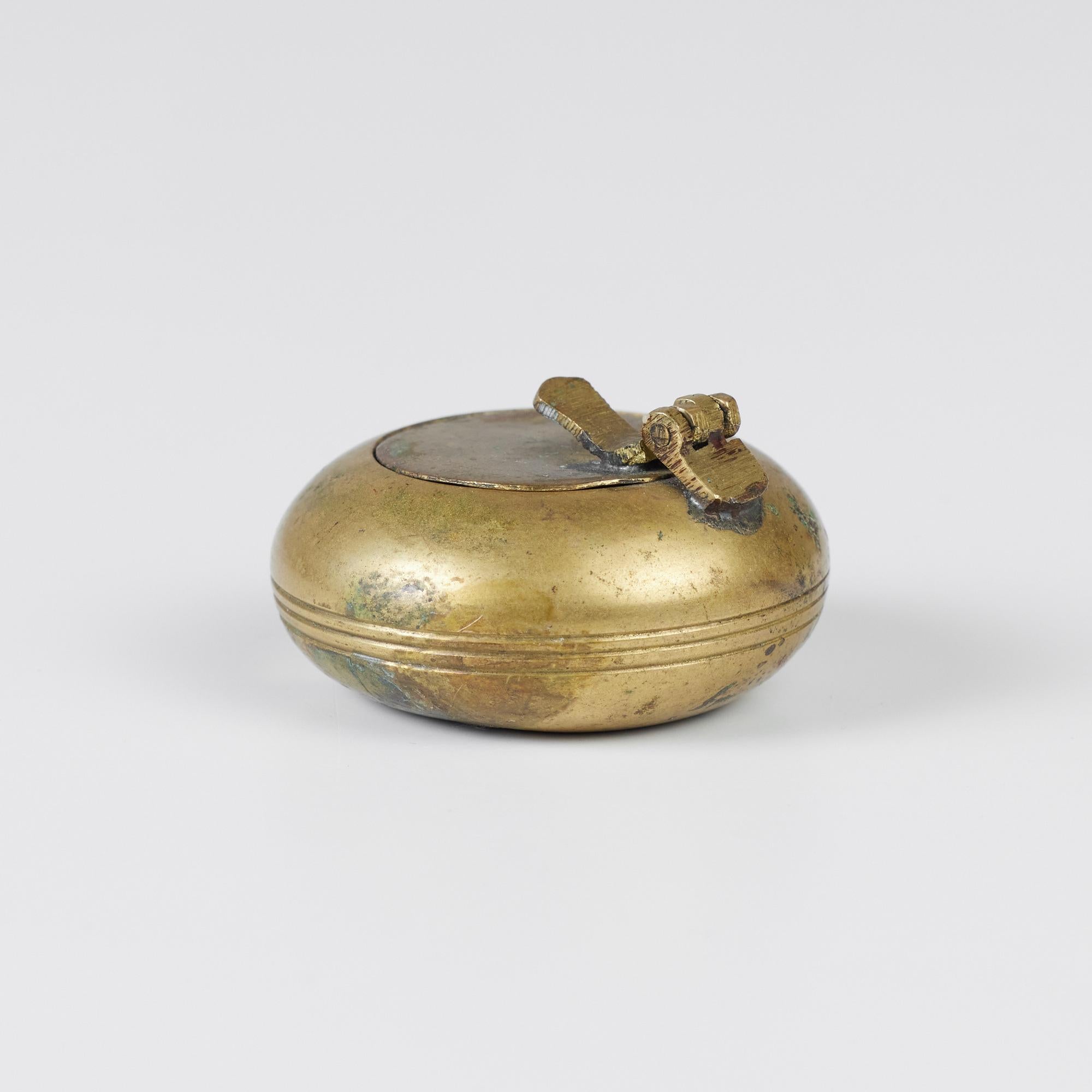 Petite Patinated Brass Ashtray with Flip-Top Lid 6