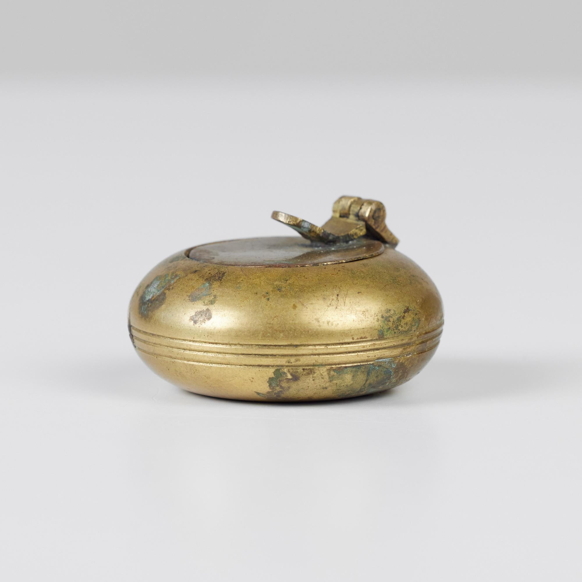 Petite Patinated Brass Ashtray with Flip-Top Lid 7