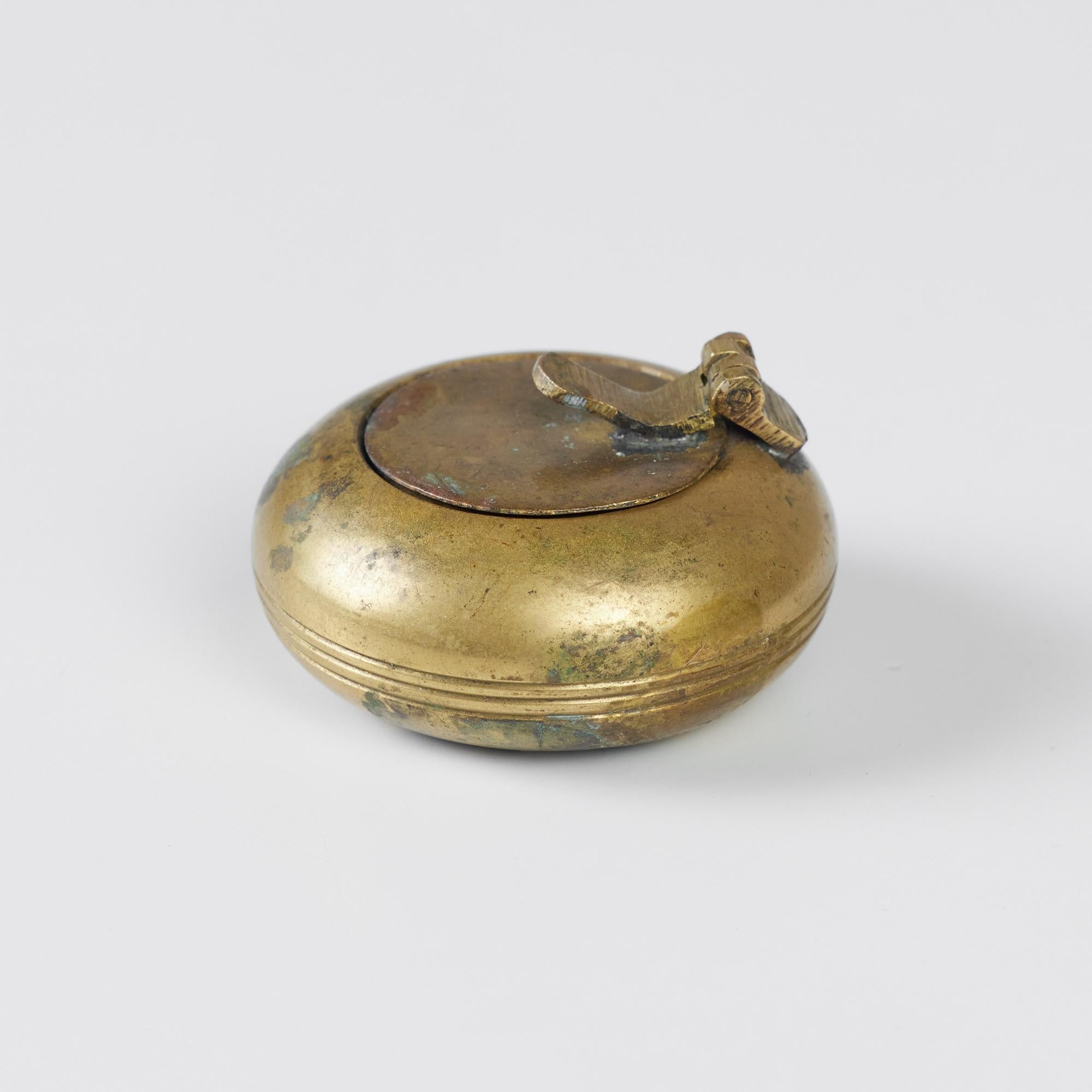 Petite Patinated Brass Ashtray with Flip-Top Lid 8