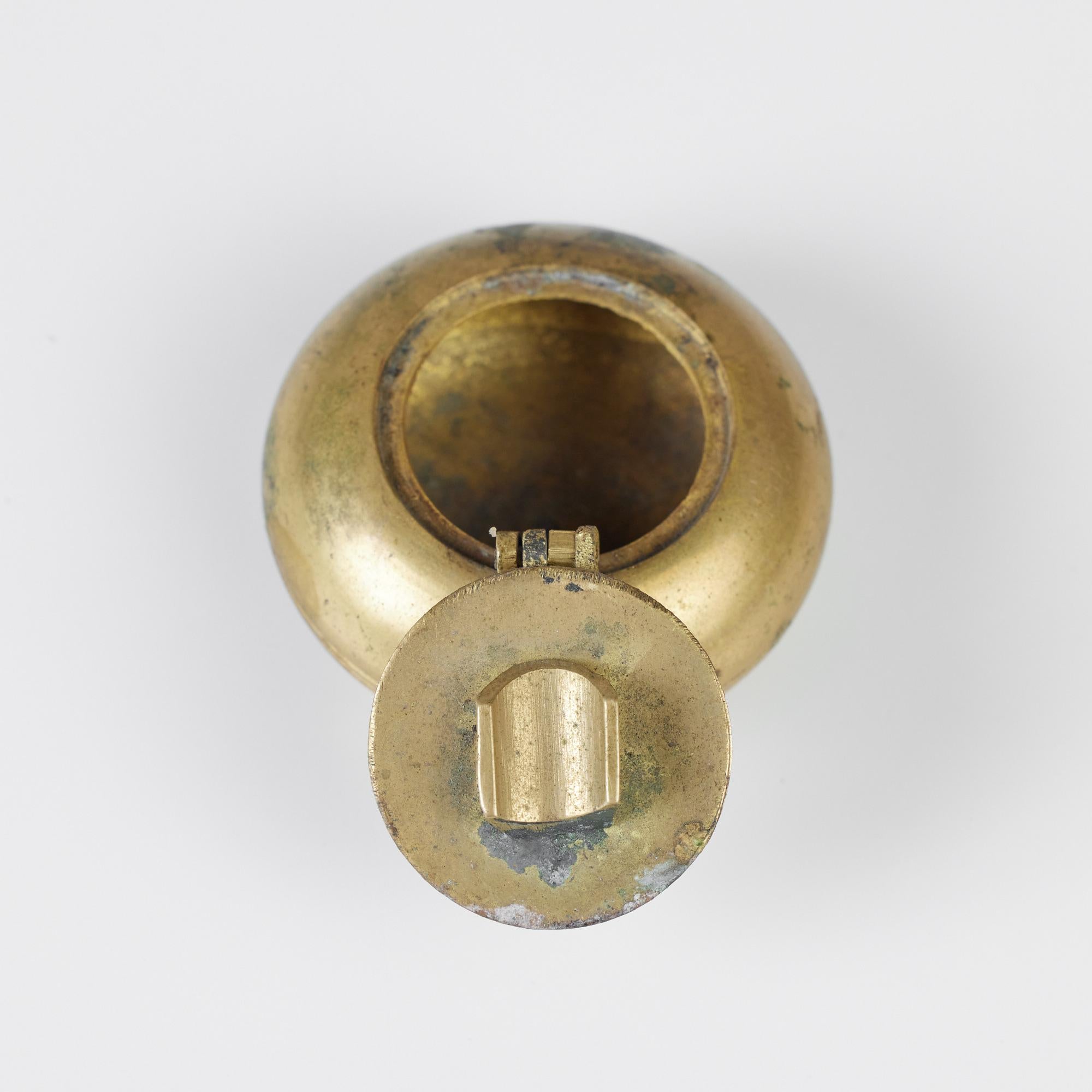 Petite Patinated Brass Ashtray with Flip-Top Lid 10