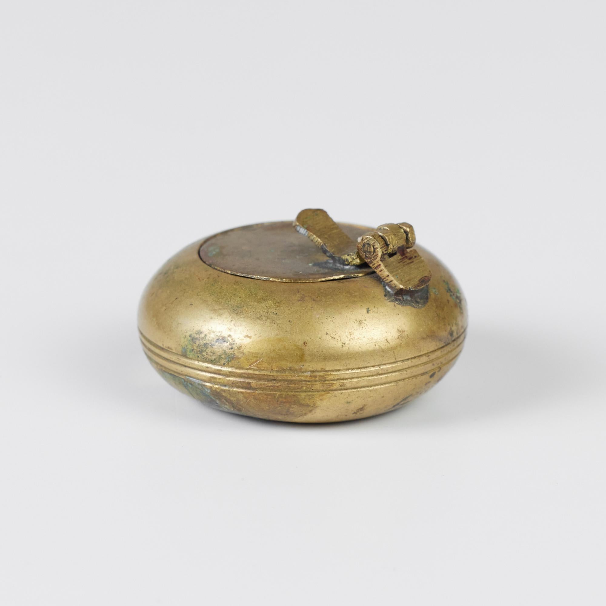 American Petite Patinated Brass Ashtray with Flip-Top Lid