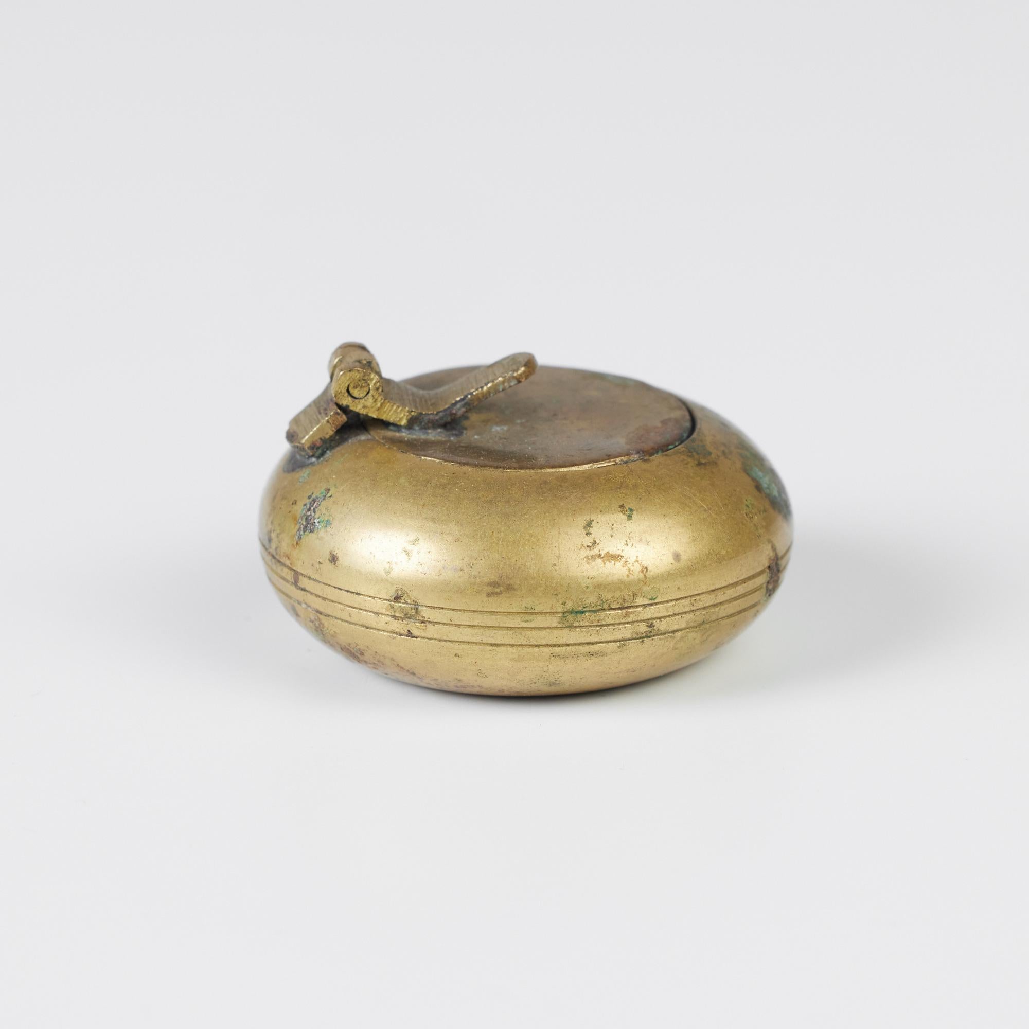 20th Century Petite Patinated Brass Ashtray with Flip-Top Lid