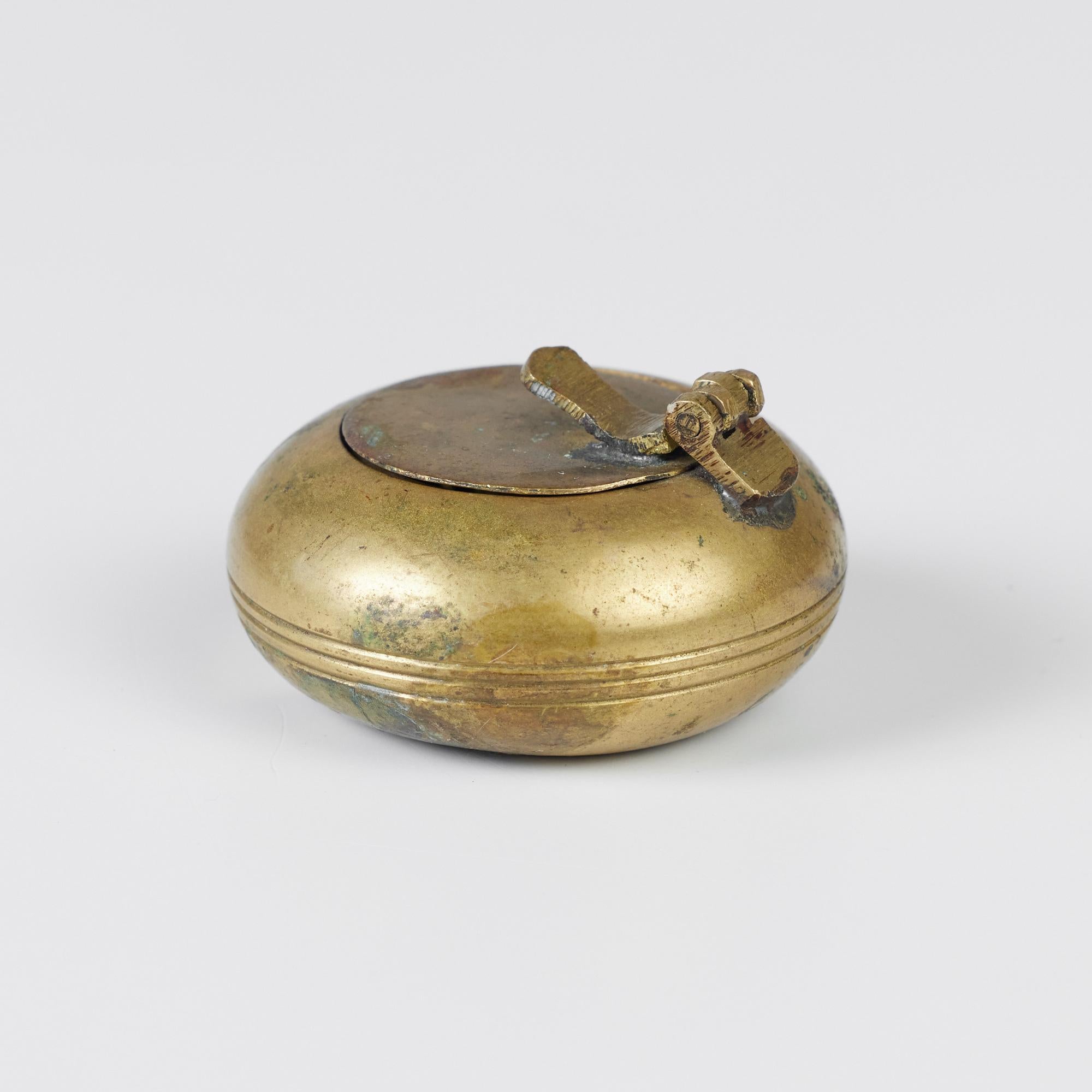 Petite Patinated Brass Ashtray with Flip-Top Lid 1